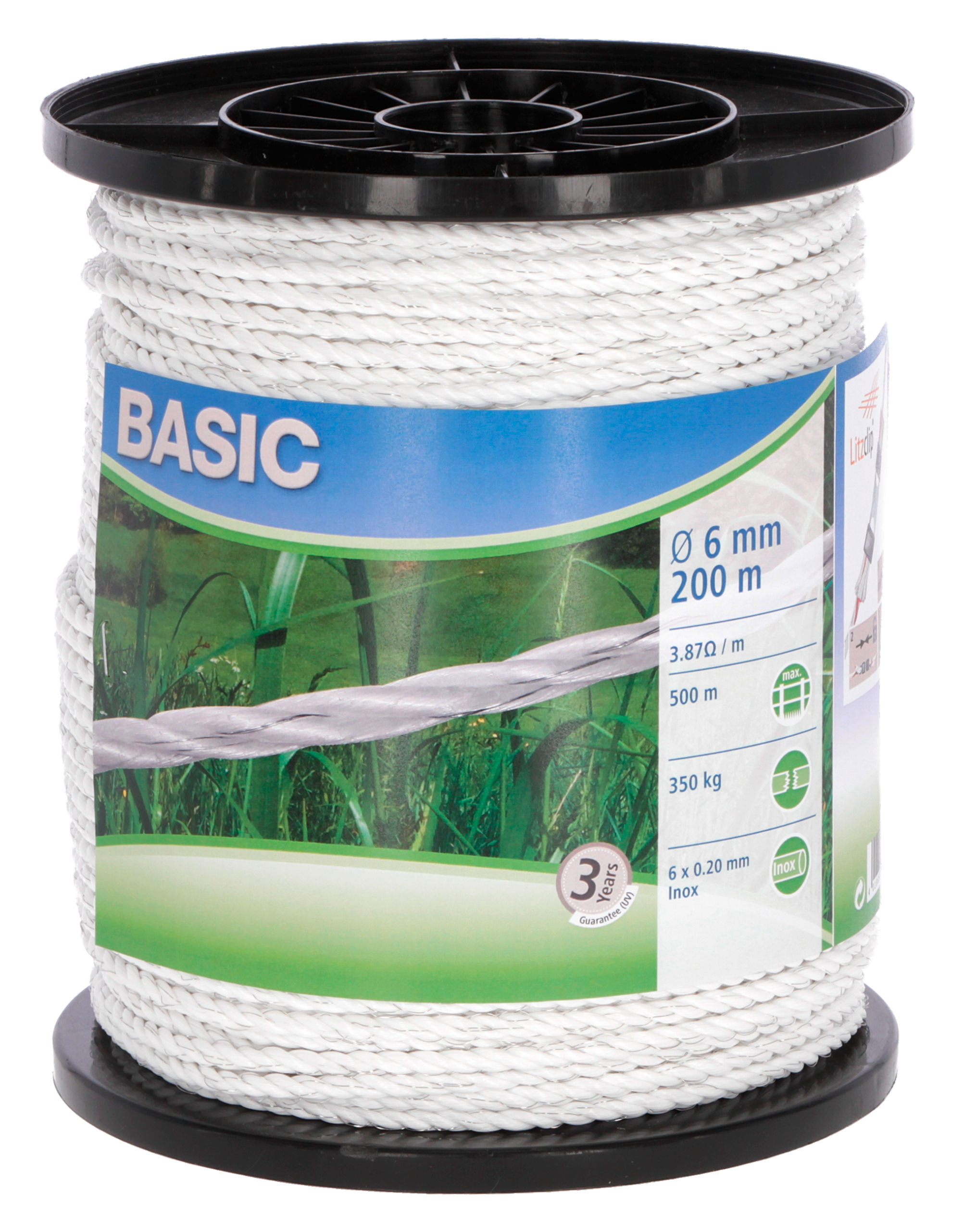 Kerbl Weidezaunseil 200m x 6mm, Niro weiß