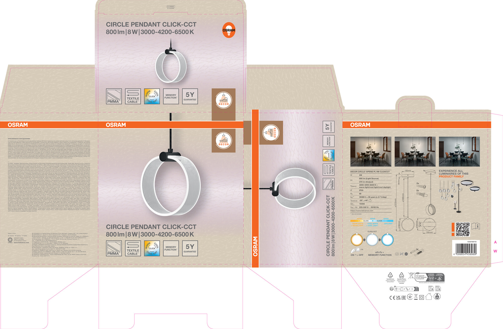 Osram Decor Runde Pendelleuchte, 8W, schwarz