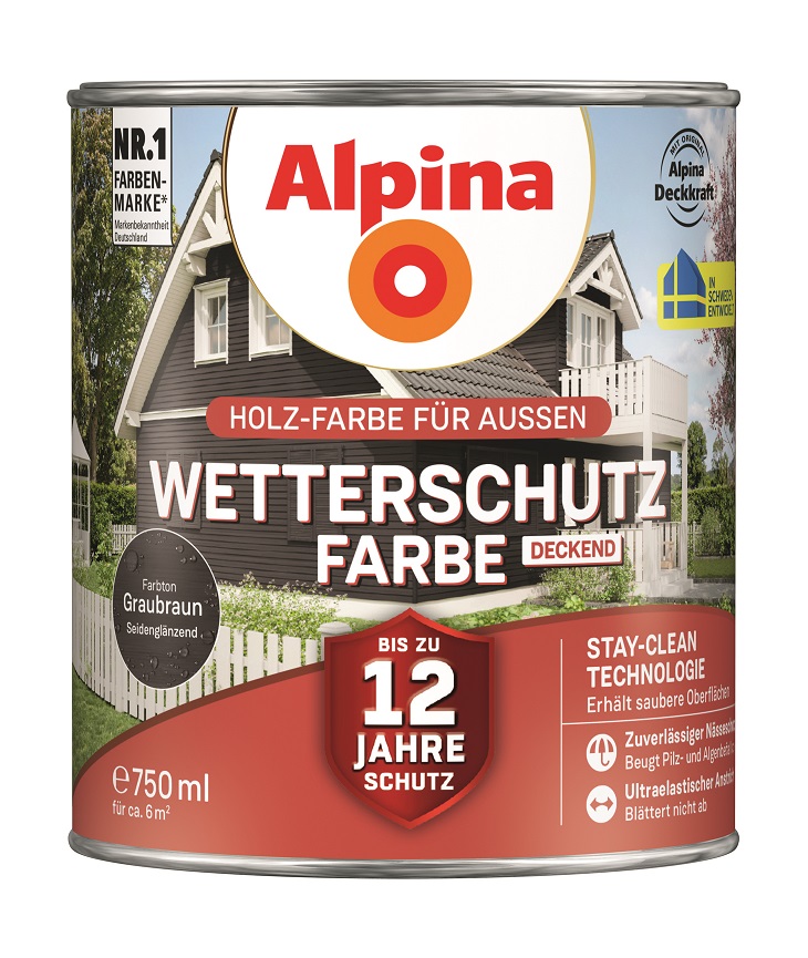 4001244701100_1 Alpina Wetterschutz-Farbe Graubraun, 750ml