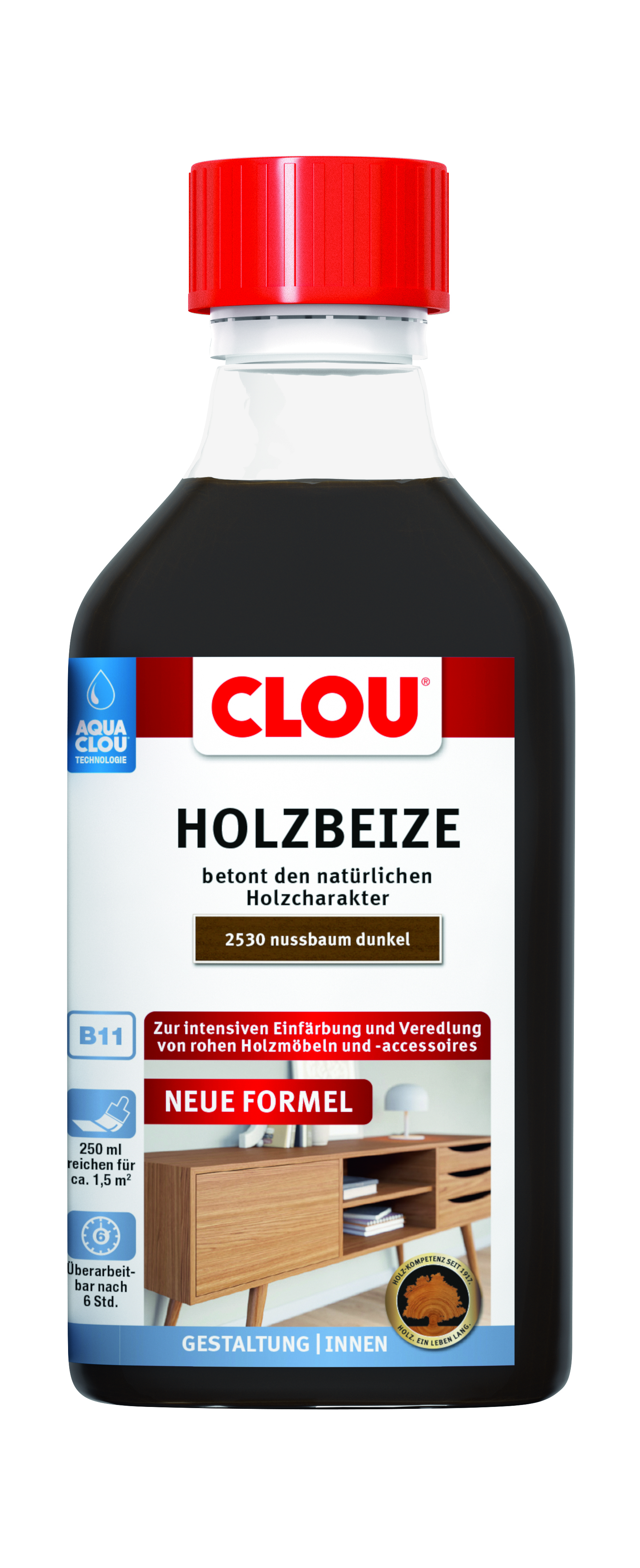 AQUA CLOU® Holzbeize Nr. 2530 Nussbaum Dunkel, 250 ml