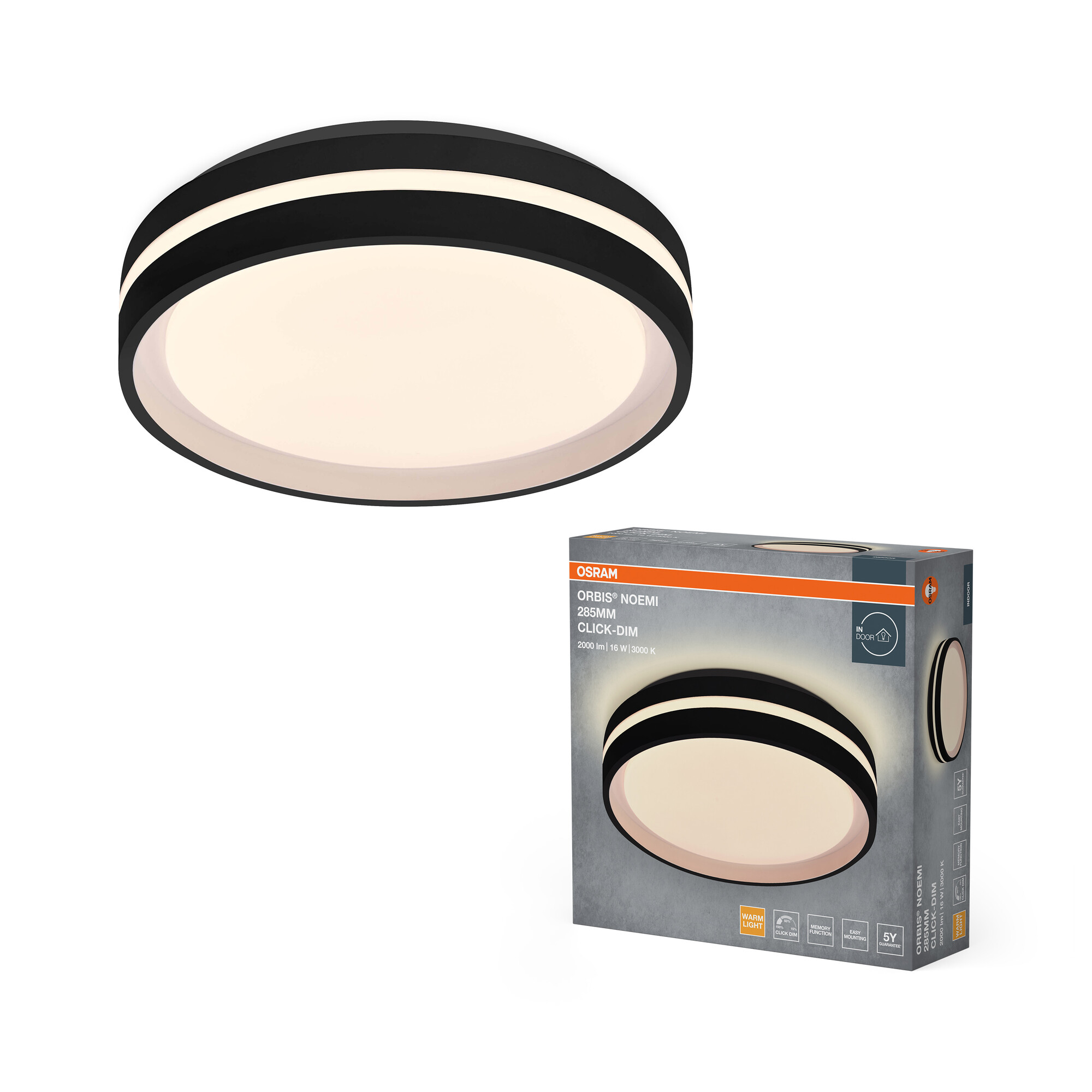 Osram Led Deckenleuchte "Orbis Noemi", 285 mm, 16W, 830, schwarz