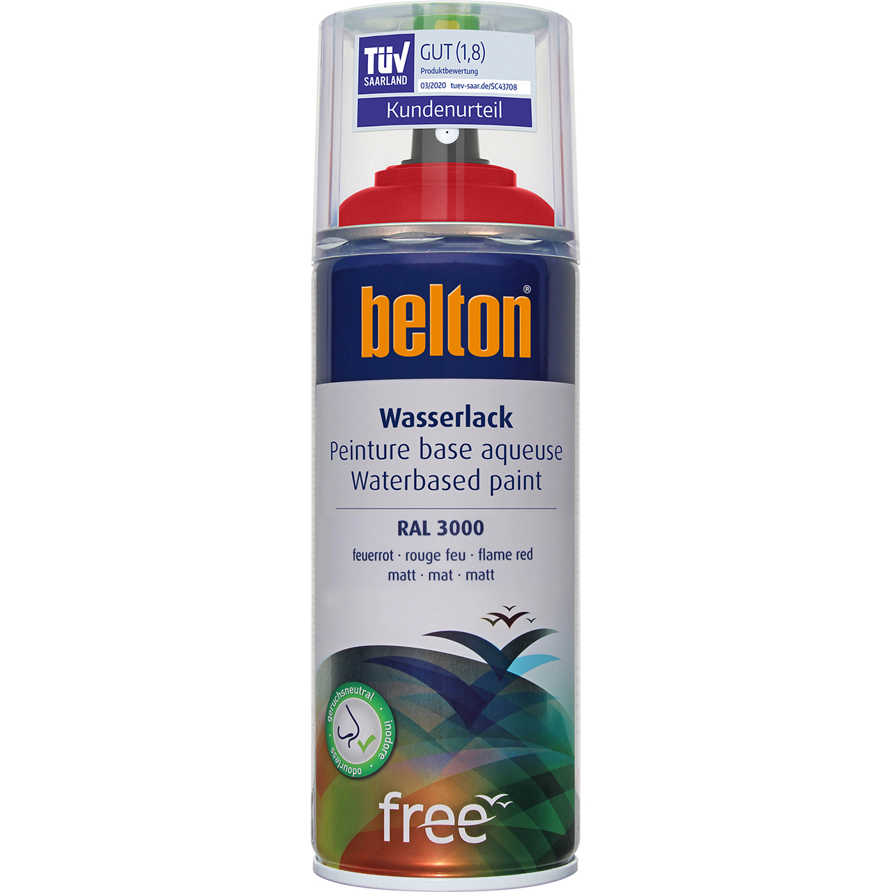 belton free Wasserlack feuerrot matt, 400ml