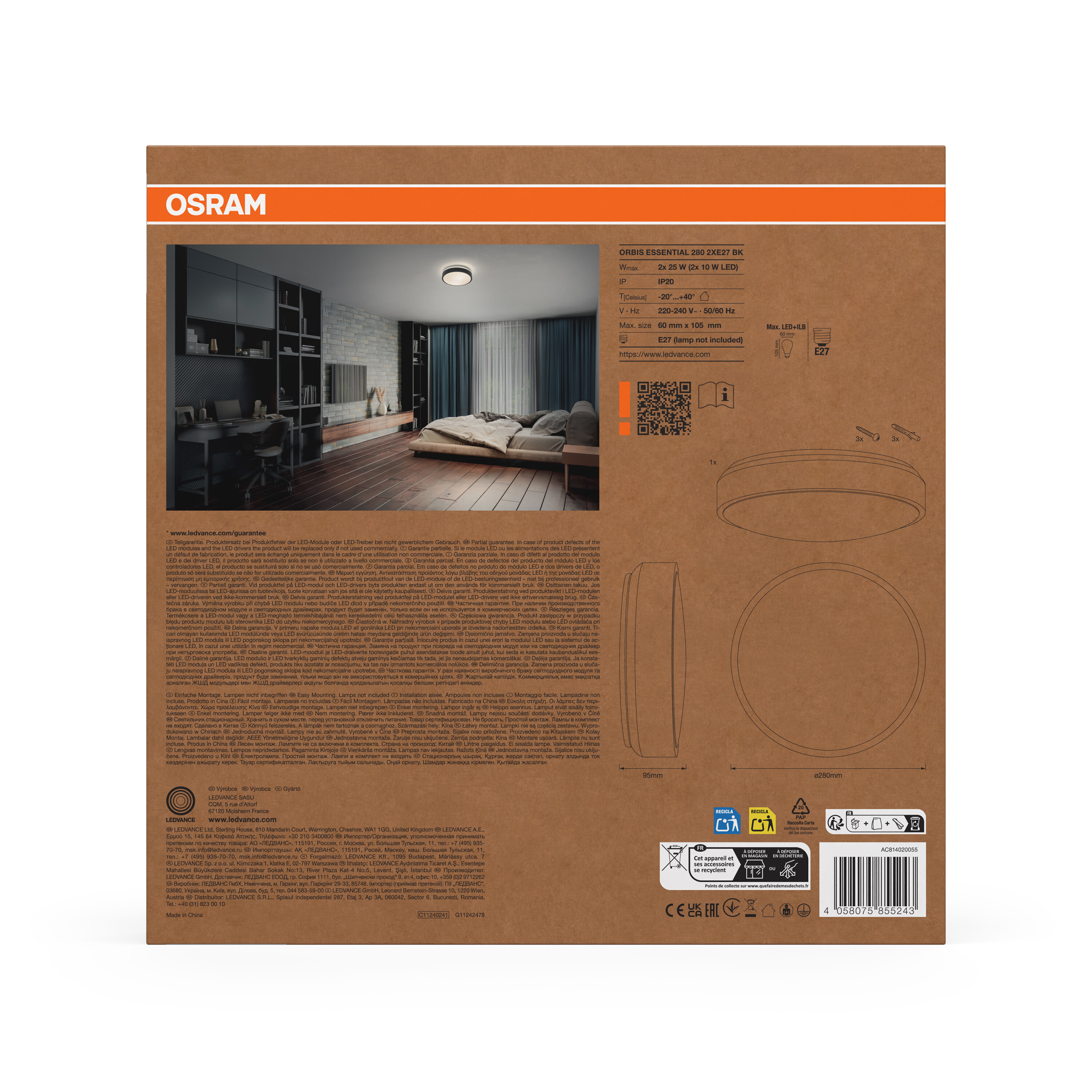 Osram ORBIS Essential 280, 2XE27, schwarz