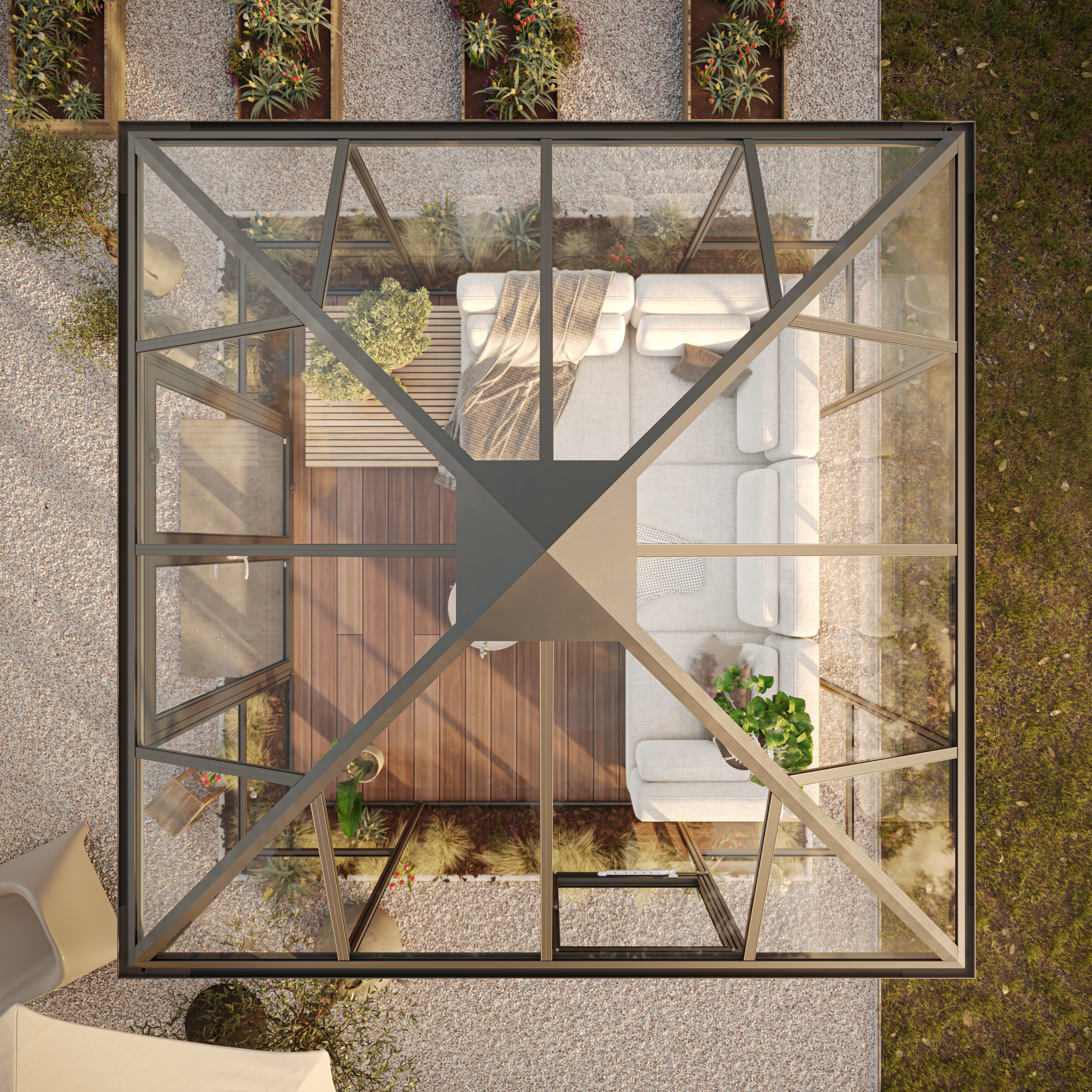 KGT GWH-Pavillon "PaviLux", 3 x 3 m, anthrazit-grau, ESG komplett