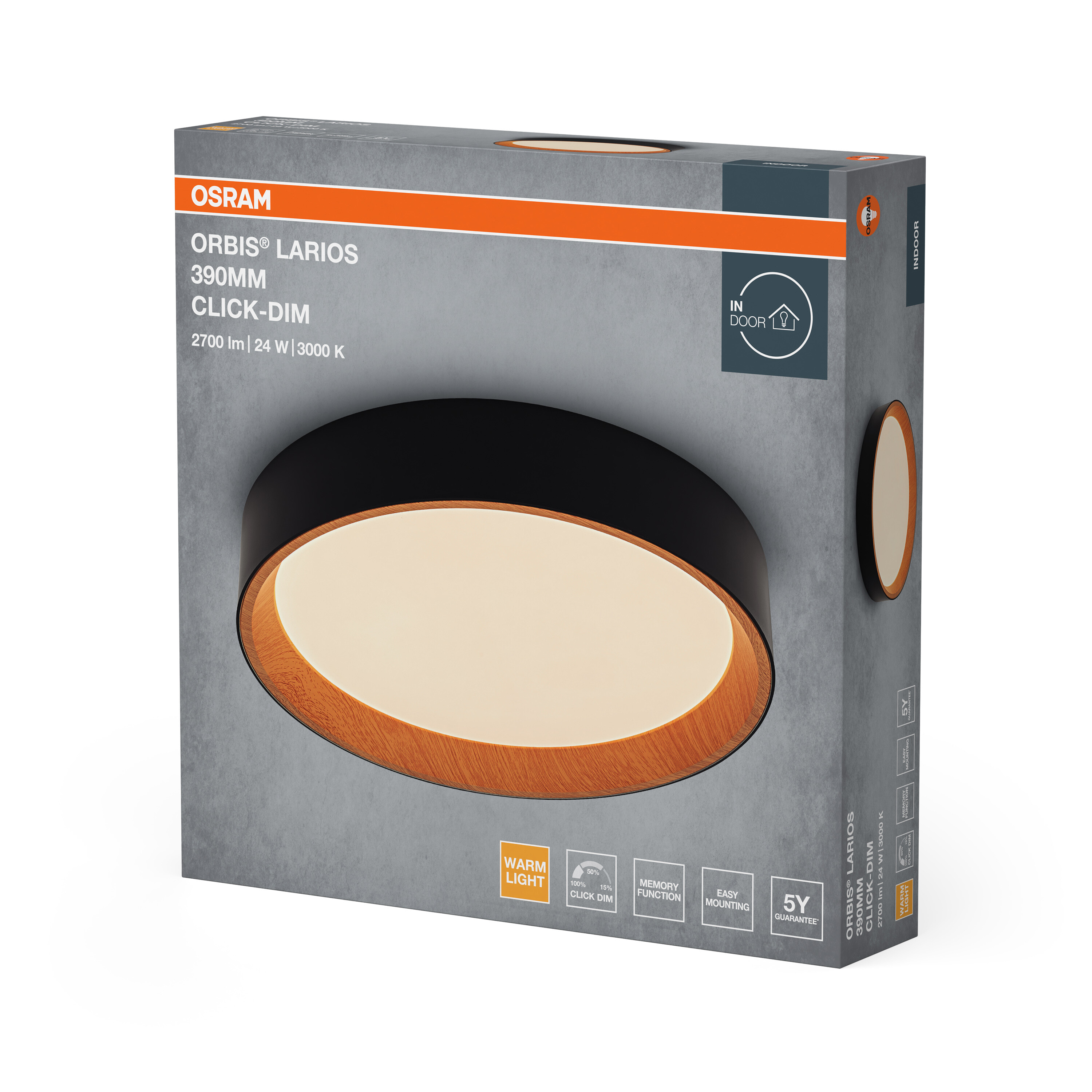 Osram Led Deckenleuchte "Orbis Larios", 390 mm, 24W, 830, Holzdekor/schwarz