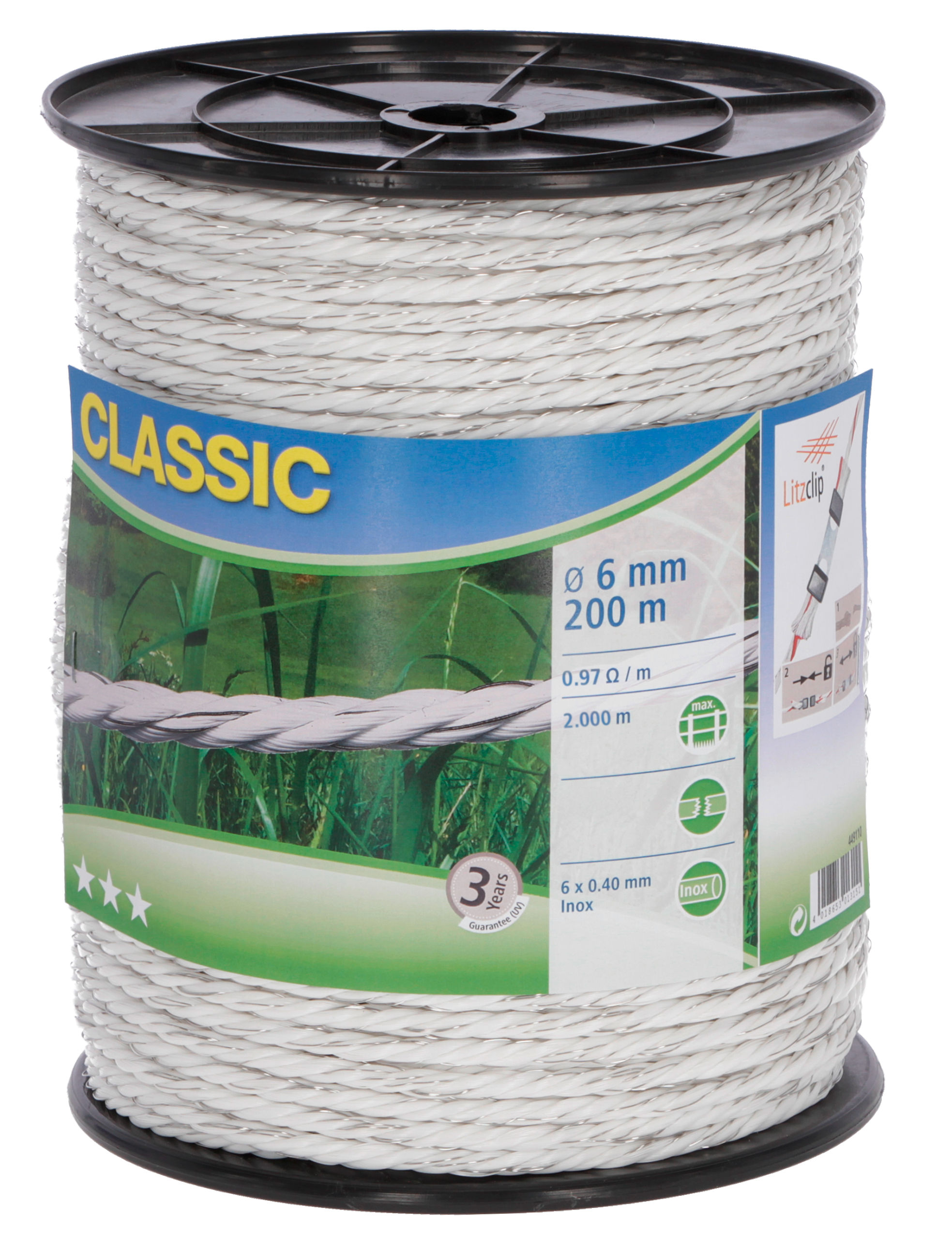 Kerbl Weidezaunseil Classic 6mm, 6x0,4 Niro, 200cm