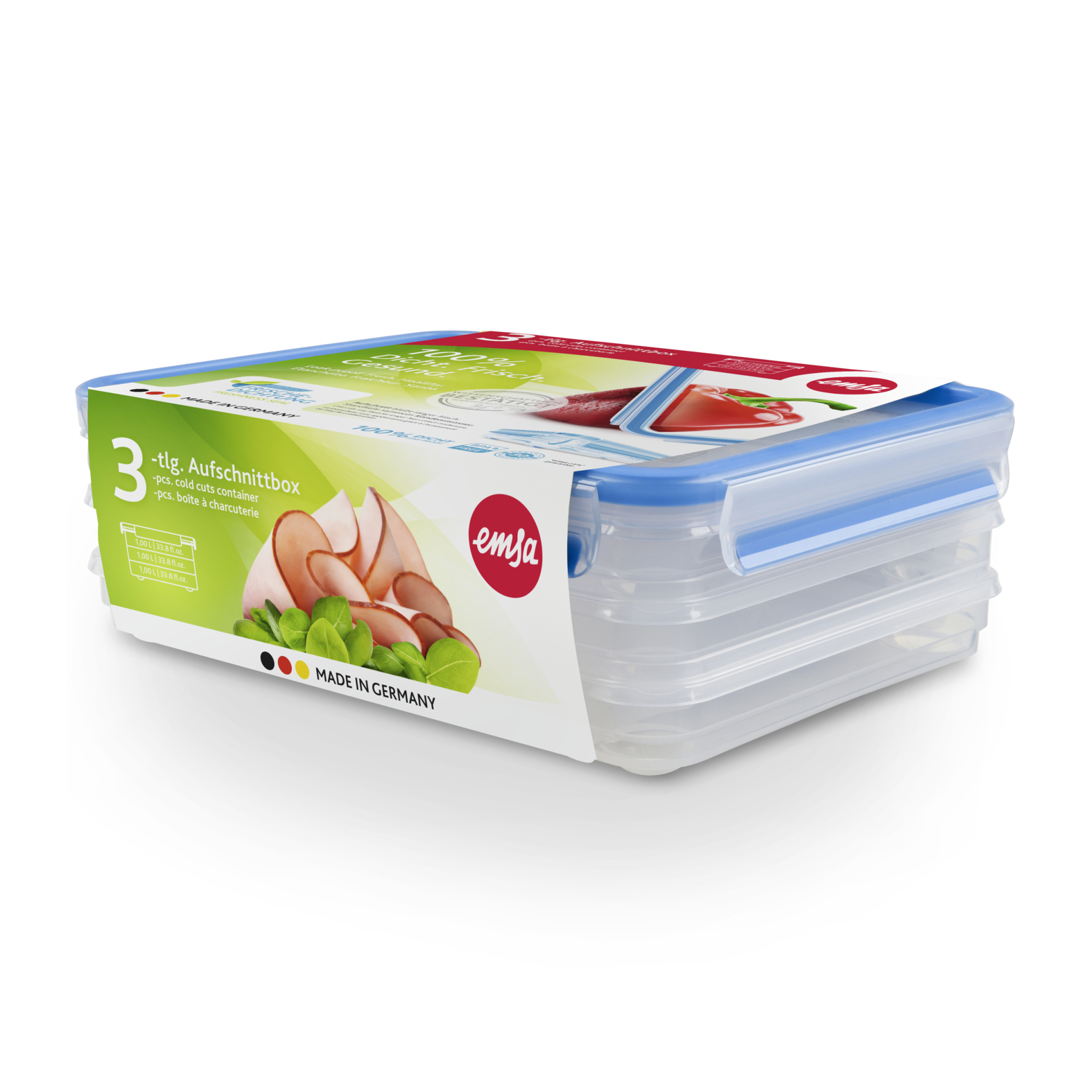 EMSA Clip & Close Aufschnittboxsystem-Set, 3 x 1 L, rechteckig EMSA Clip & Close Aufschnittboxsystem-Set, 3 x 1 L, rechteckig