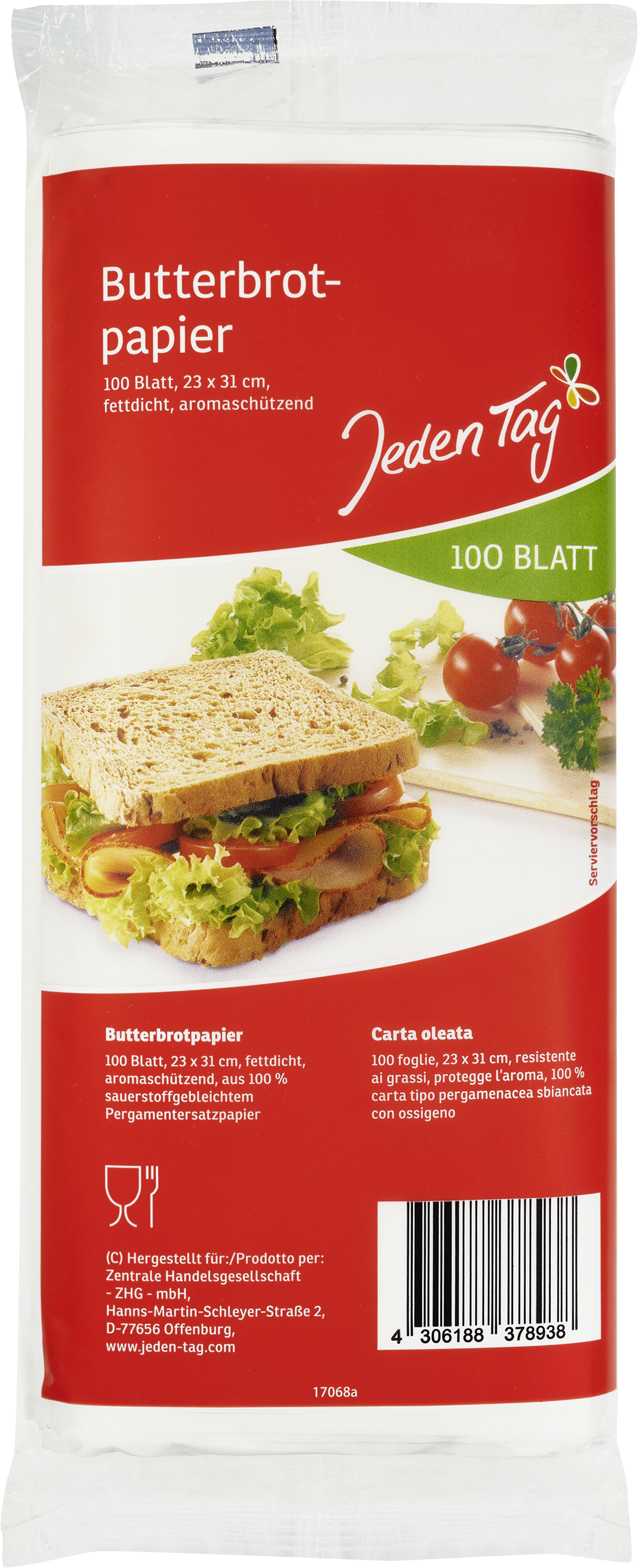 JEDEN TAG  BUTTERBROTPAPIER 100 BLATT