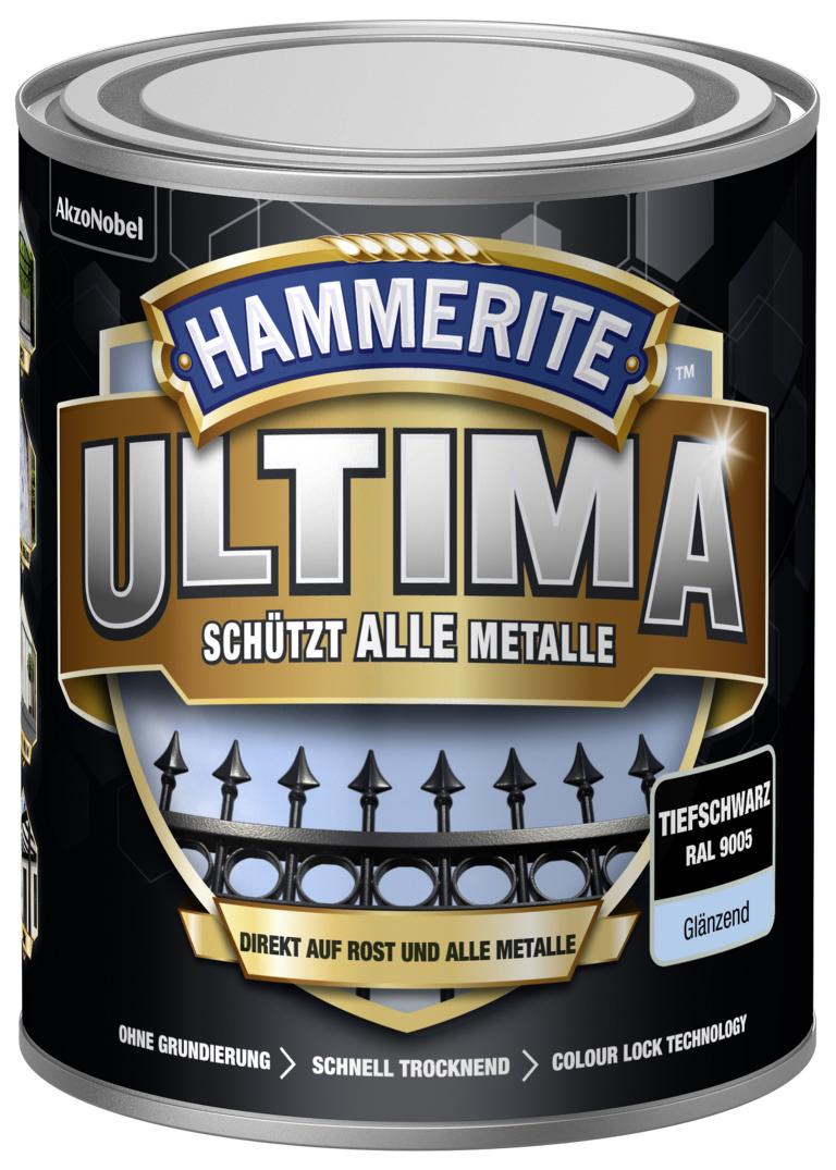 734596_4007591724328_5379724-Hammerite_ULTIMA_Glaenzend_750ml_tiefschwarz HAMMERITE  METALLSCHUTZLACK ULTIMATE GLZ TIEFSCHW. RAL 9005 750ML