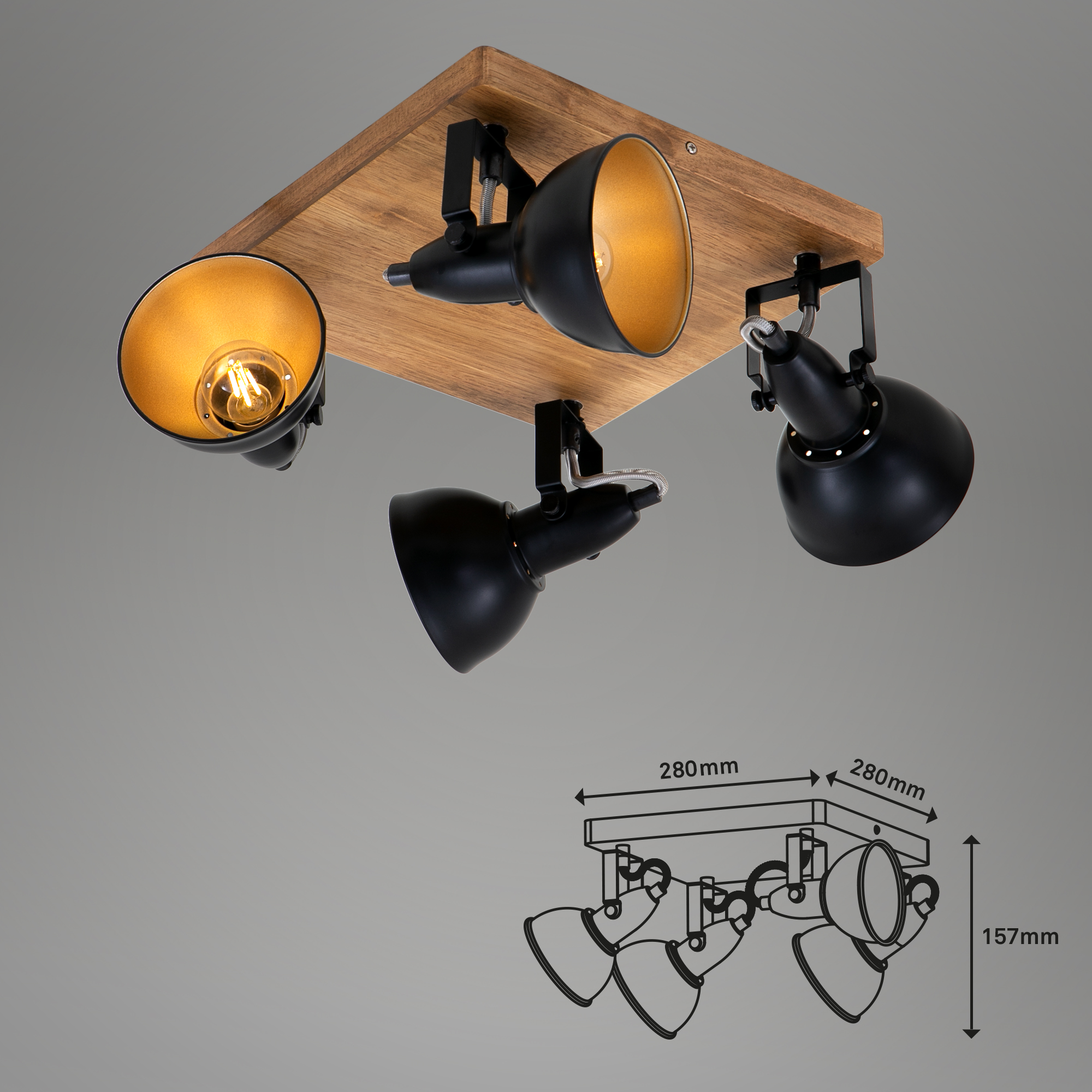 122826-5 BRILONER SPOT 4XE14 HOLZ/SW-GOLD