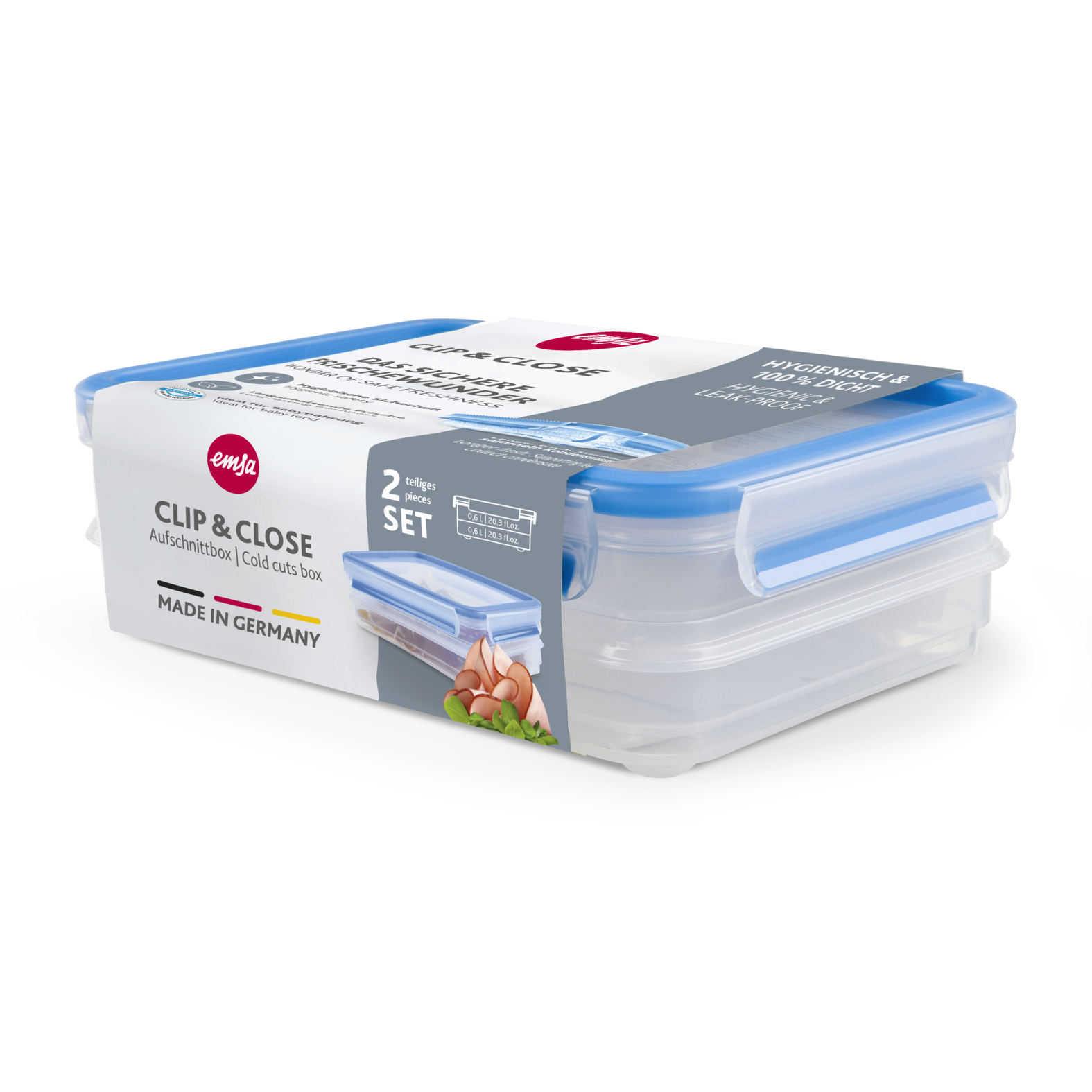 EMSA Clip & Close Aufschnittboxen 2 x 0,6 L, rechteckig EMSA Clip & Close Aufschnittboxen 2 x 0,6 L, rechteckig