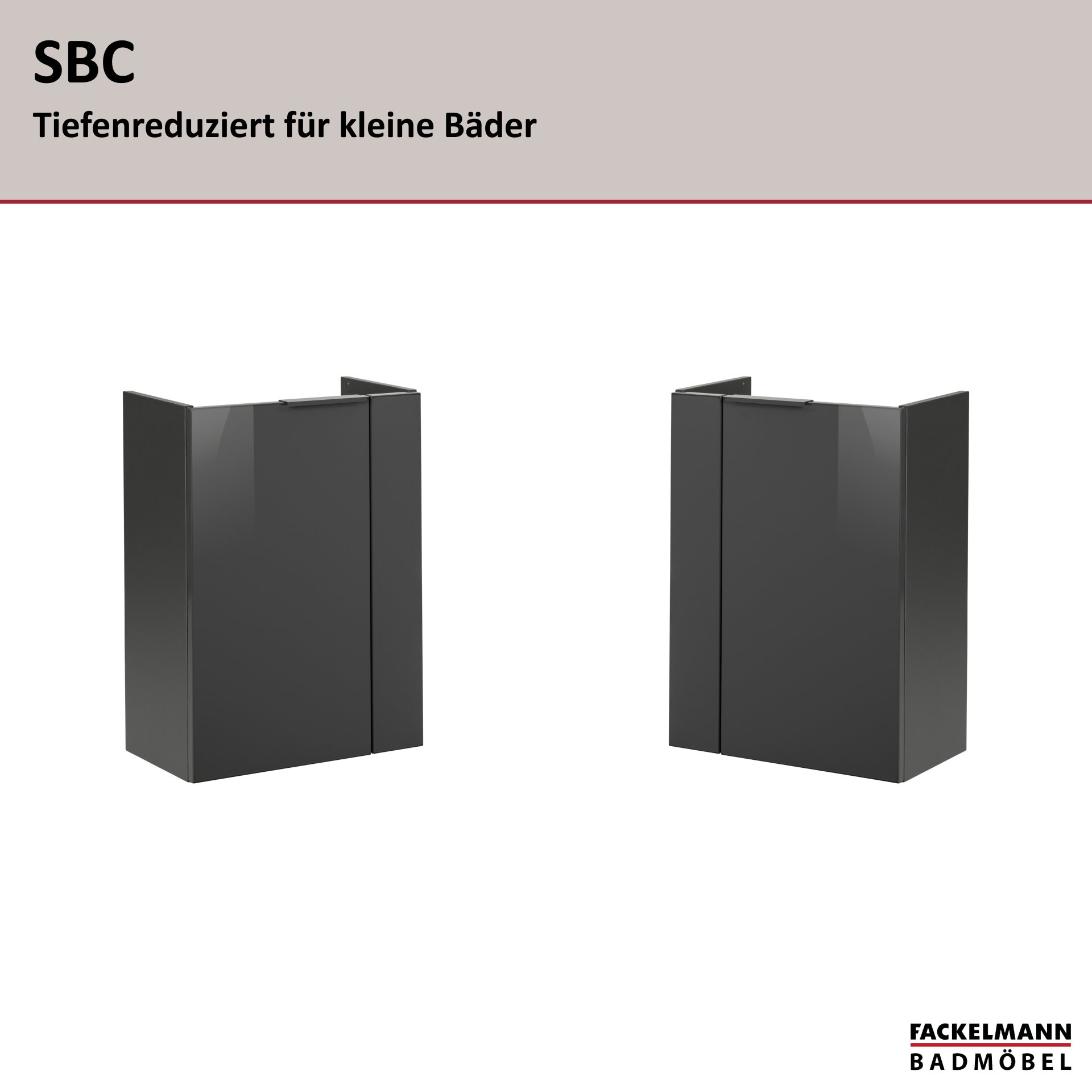 Fackelmann SBC Mini-Waschtischunterschrank 45, 440 x 600 x 243 mm, Anthrazit-Hochglanz
