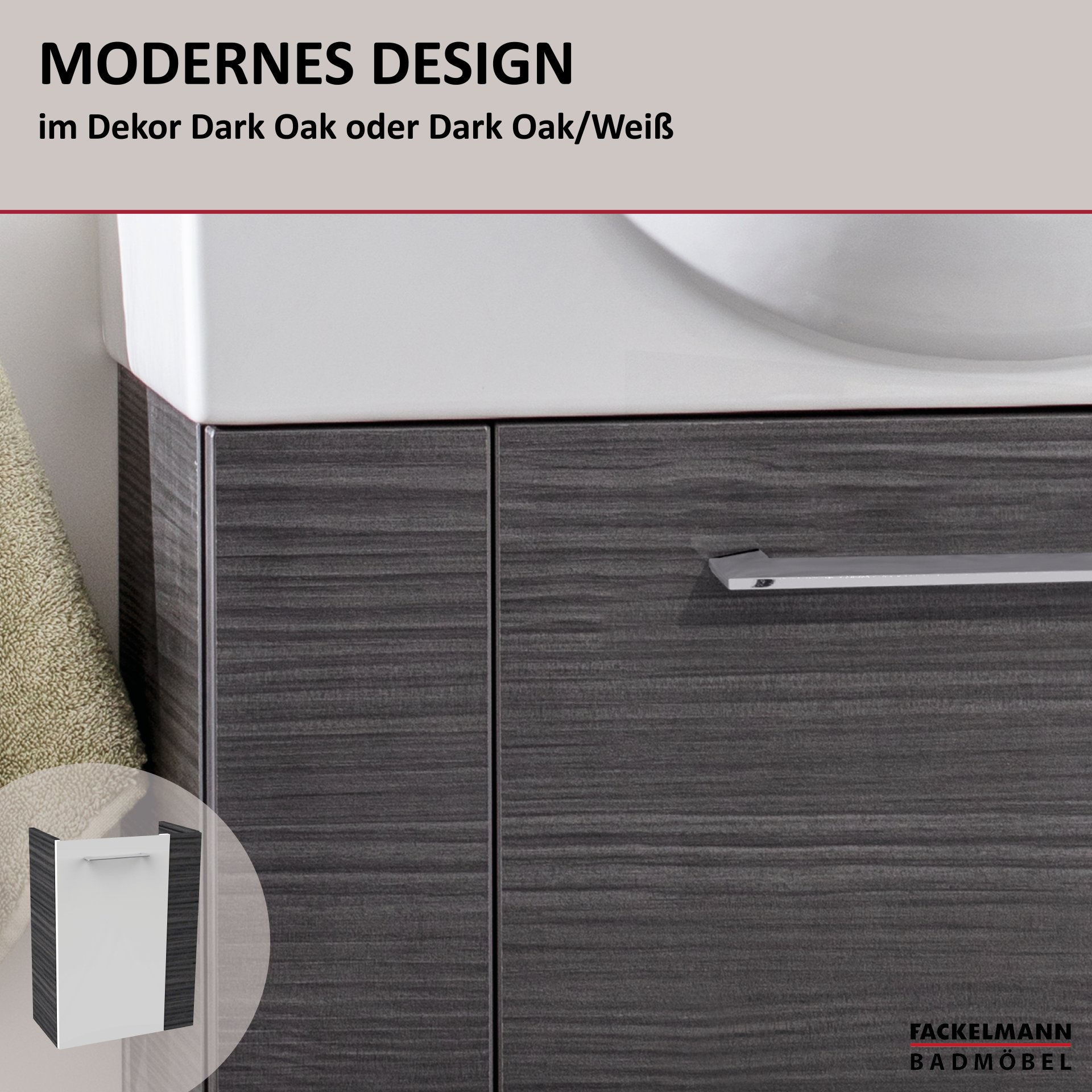 Fackelmann SBC Mini-Waschtischunterschrank 45, 440 x 600 x 243 mm, Dark-Oak-Optik