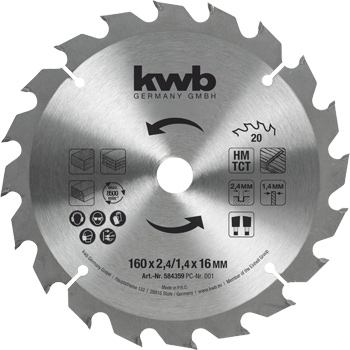 584359-100 Kwb Hartmetall-Kreissägeblatt, 160 x 16 mm, 43 m