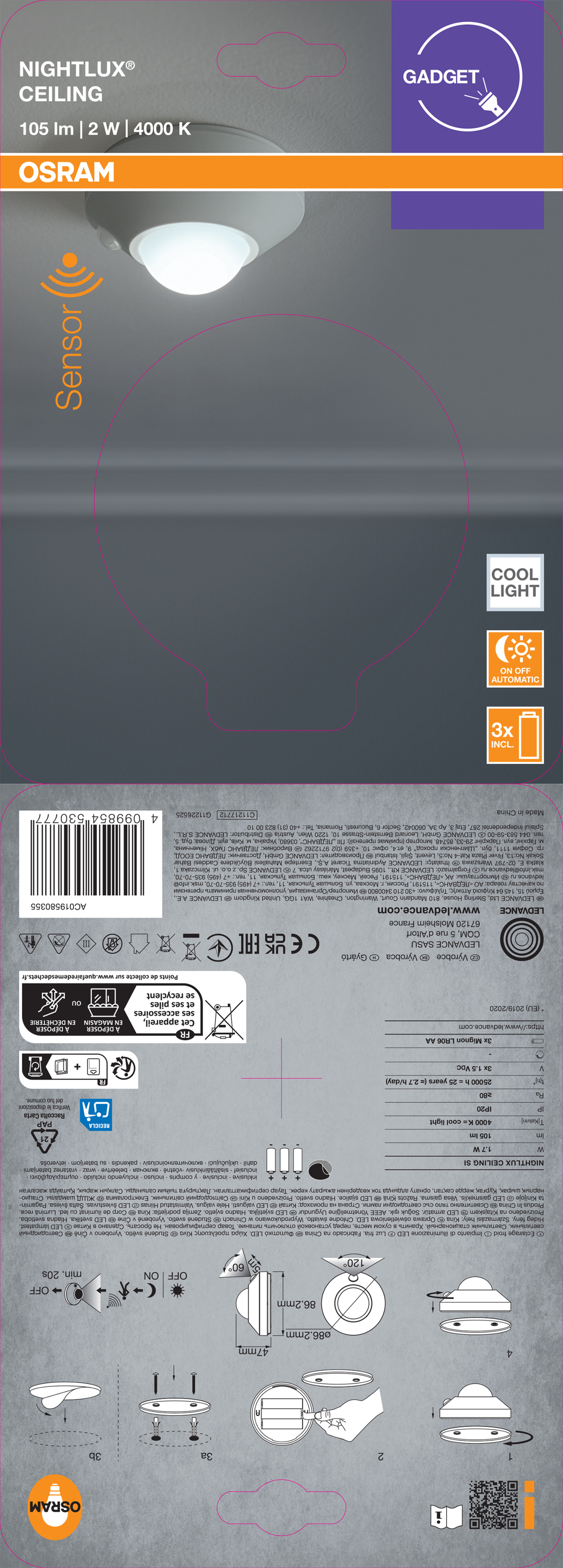 Osram LED Deckenleuchte Nightlux, silber