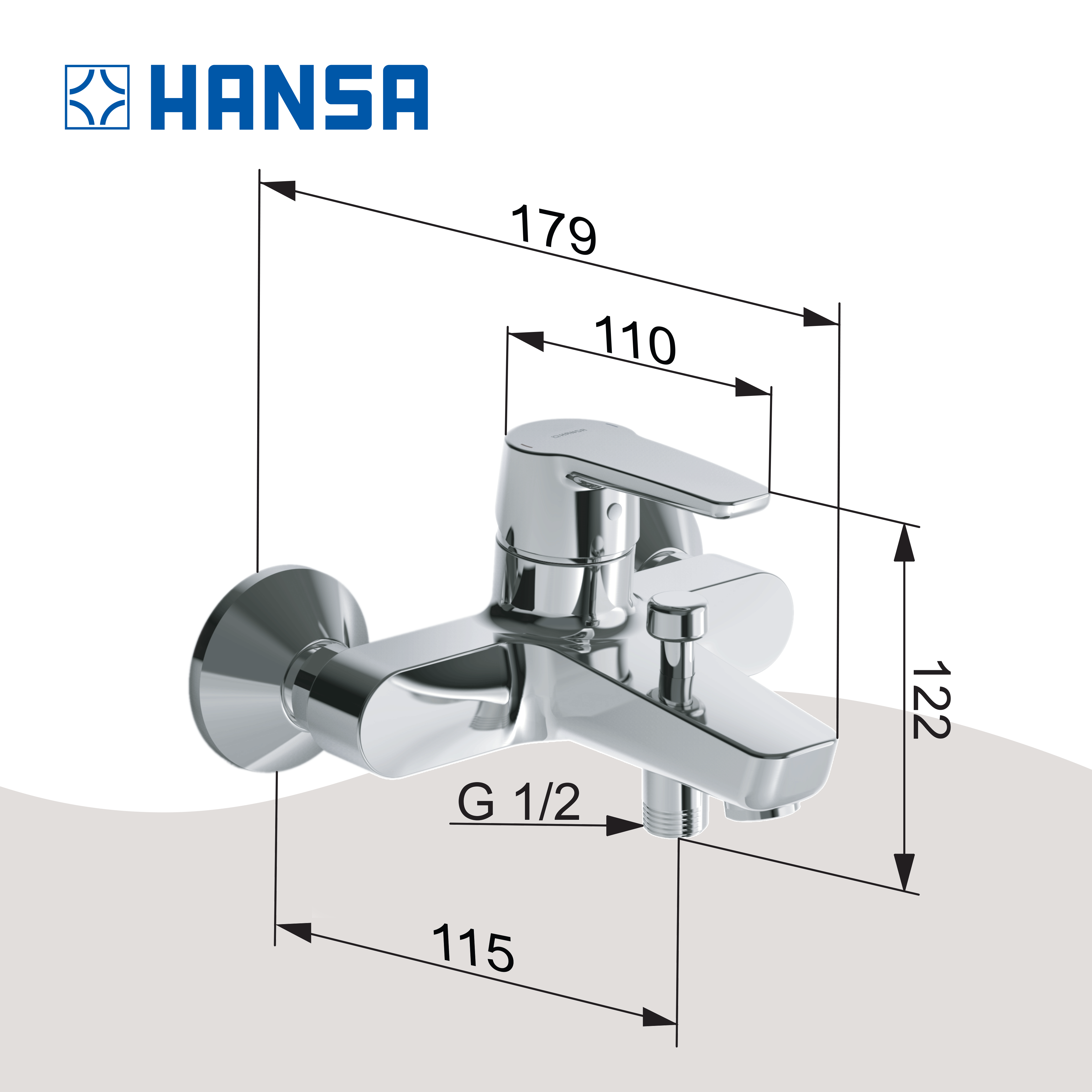 Hansa POLO Badewannenarmatur für die Wandmontage , Ausladung 157 mm, DN15, Chrom