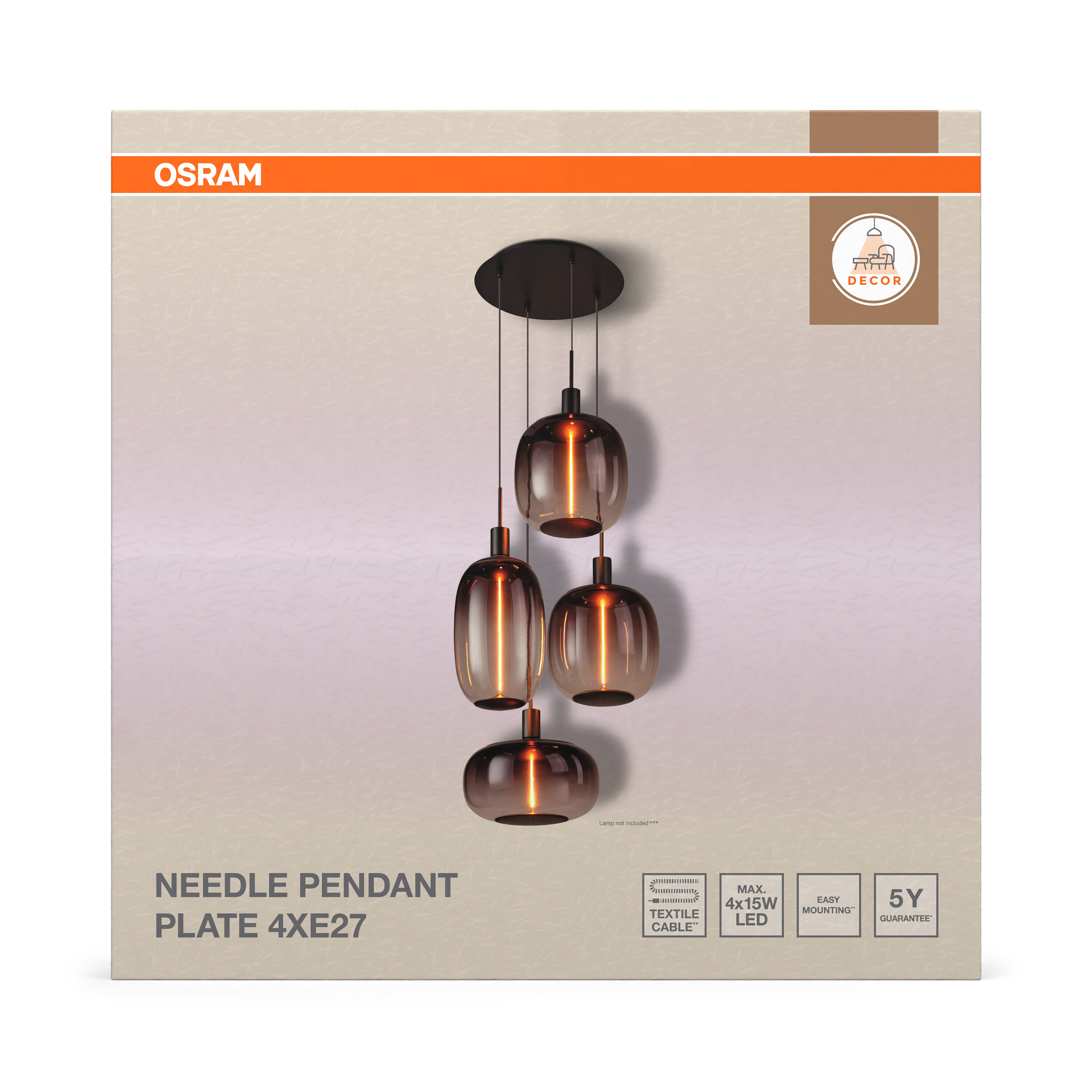 Osram DECOR Needle Pendelleuchte, 4XE27, dunkelgrau