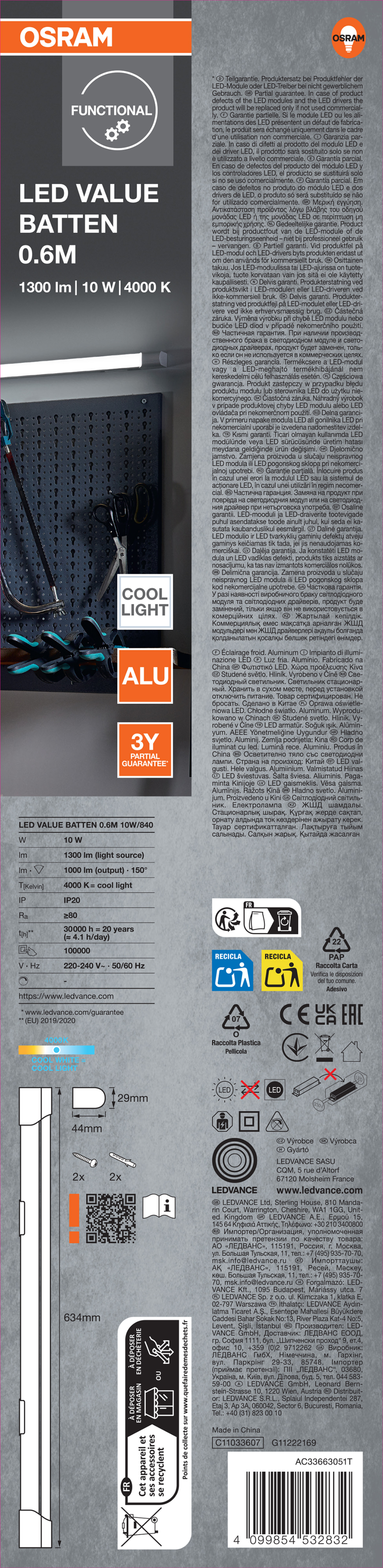 Osram Lichtleiste "LED Value Batten", 600 mm, 10W, 4000K