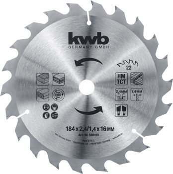 586159-100 Kwb Hartmetall-Kreissägeblatt, 184 x 16 mm, 61 m