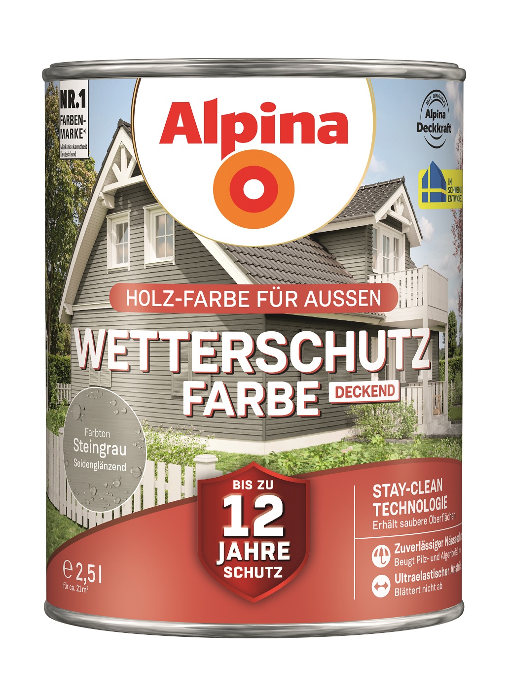 Alpina Wetterschutz-Farbe Steingrau, 2,5L