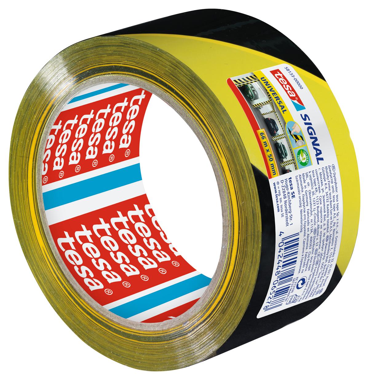 tesa_581330000000_LI444_right_pa tesa Signal Markierungsklebeband Universal, gelb/schwarz, 66 m