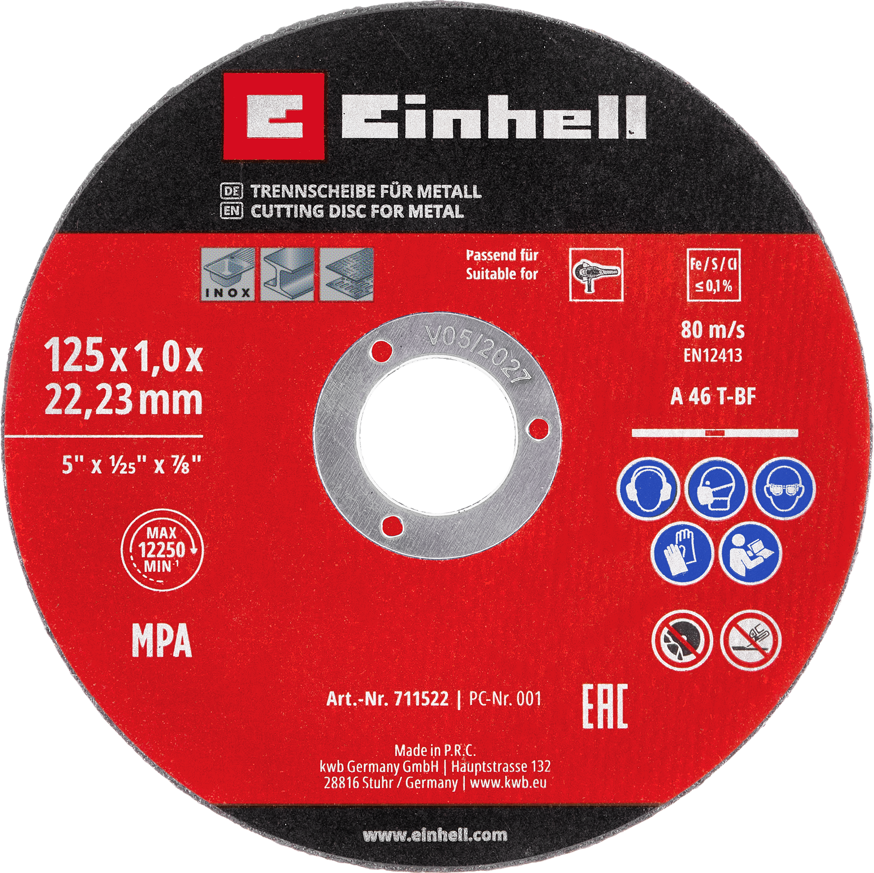 Einhell Gewebetrennscheiben-Set für Metall, gerade, extradu?nn, 5-tlg., Ø 125 x 1mm