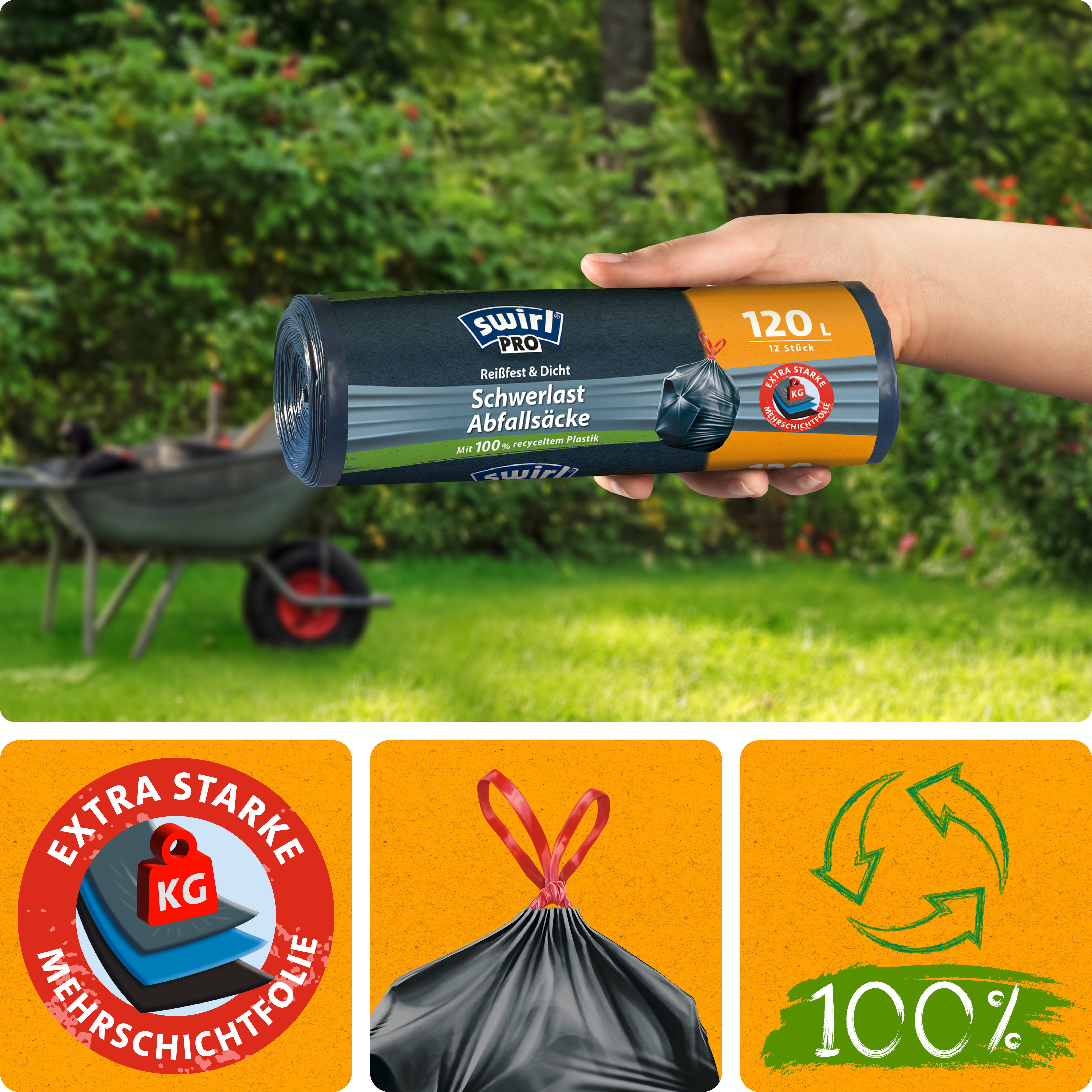 Swirl® Schwerlast-Säcke Profi mit Zugband, 120 l Swirl® Schwerlast-Säcke Profi mit Zugband, 120 l