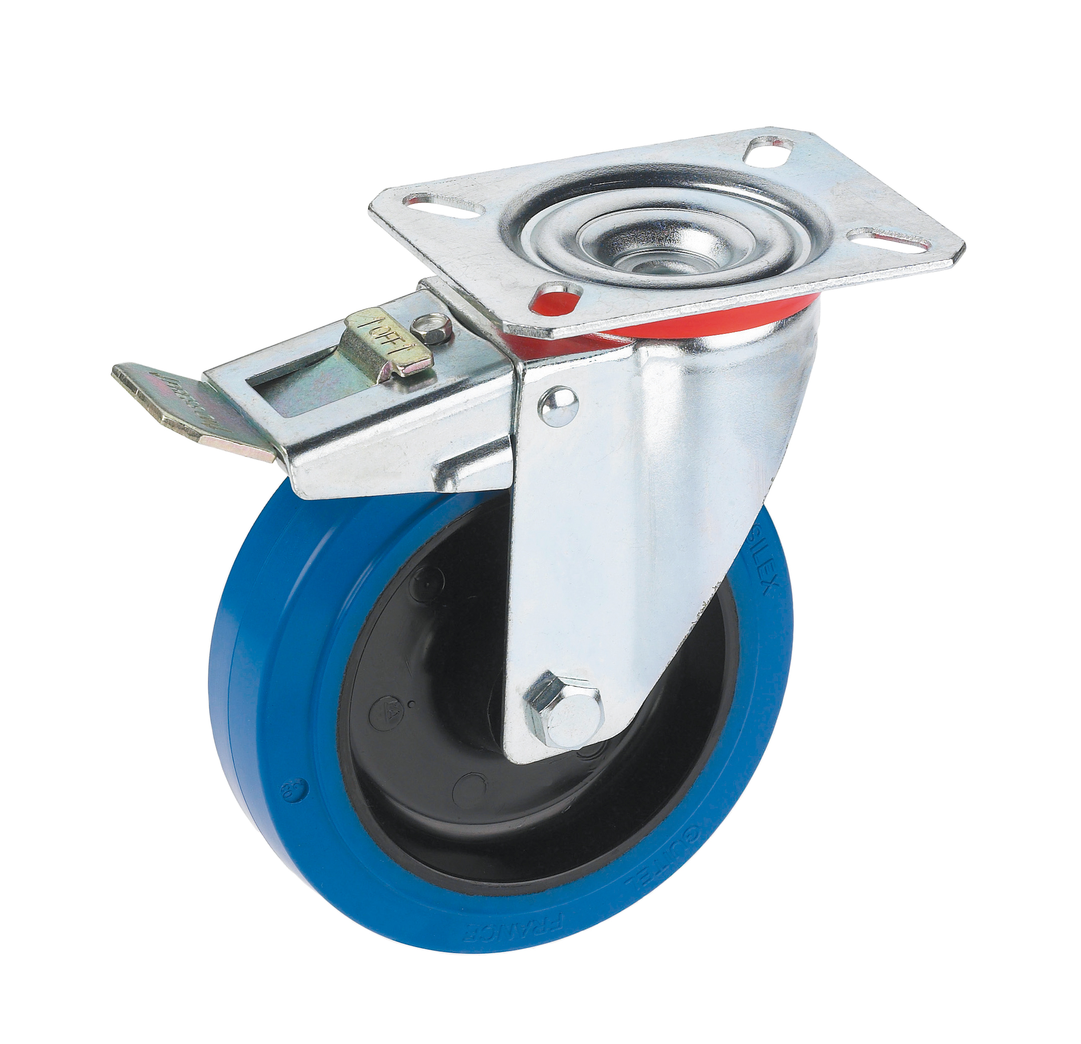 Dörner + Helmer Transportgeräte-Lenkrolle mit blauer Elastik-Vollgummi Lauffläche
