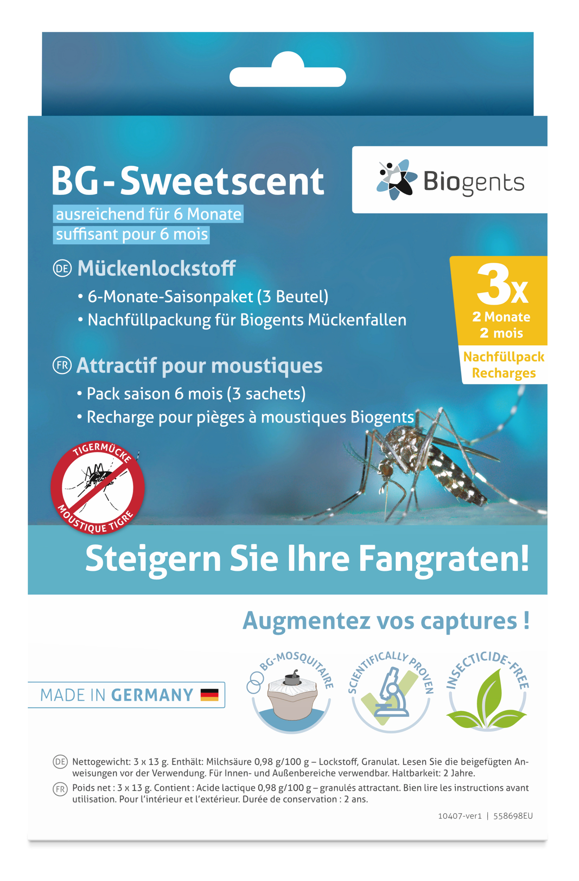 Biogents BG-Sweetscent Lockstoff (6 Monate Nachfüllpackung) Biogents BG-Sweetscent Lockstoff (6 Monate Nachfüllpackung)