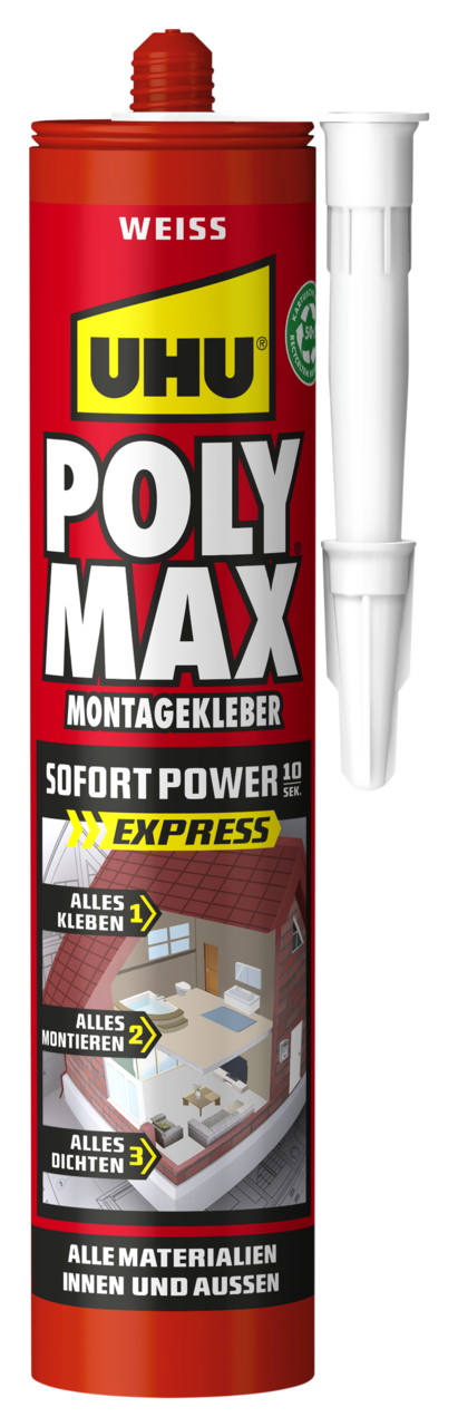 Uhu POLY MAX Montagekleber 10 SEK SOFORT POWER weiß, Kartusche 440 g