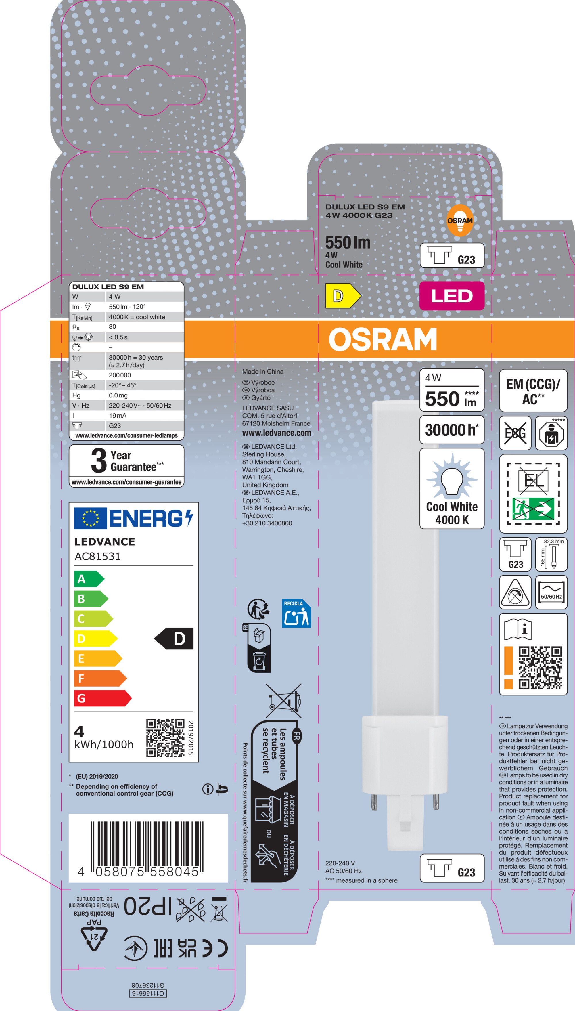 Osram DULUX LED Röhre, 16,5 cm, kaltweiß