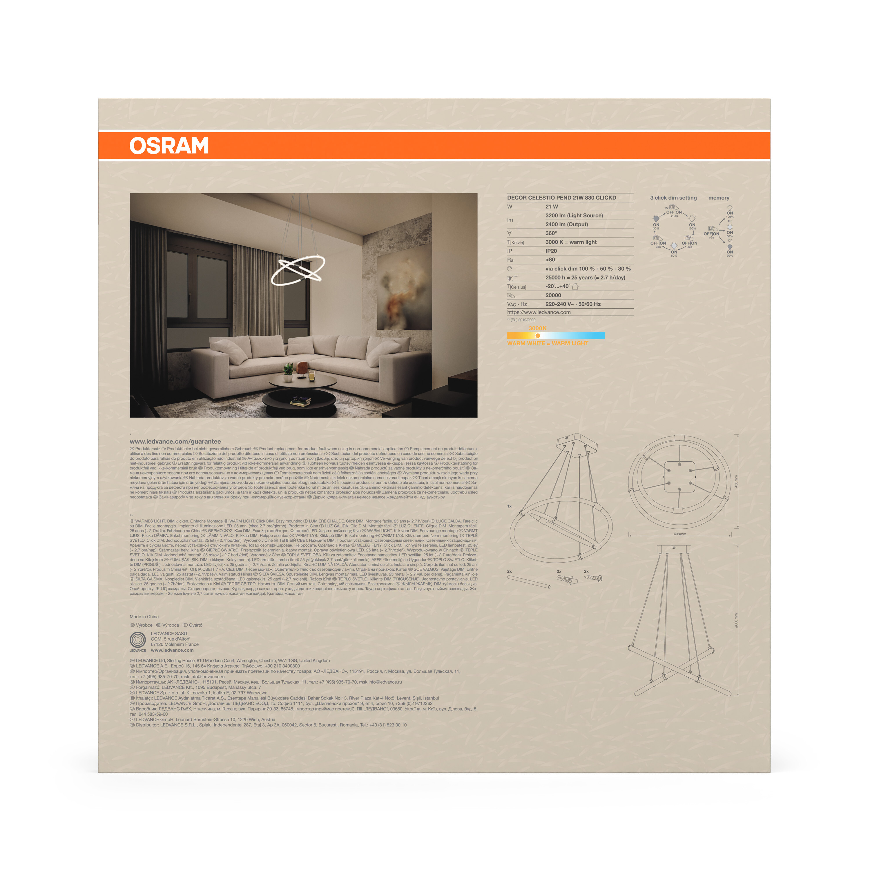 Osram Decor Celestio Pendelleuchte, 21W, Warmweiß