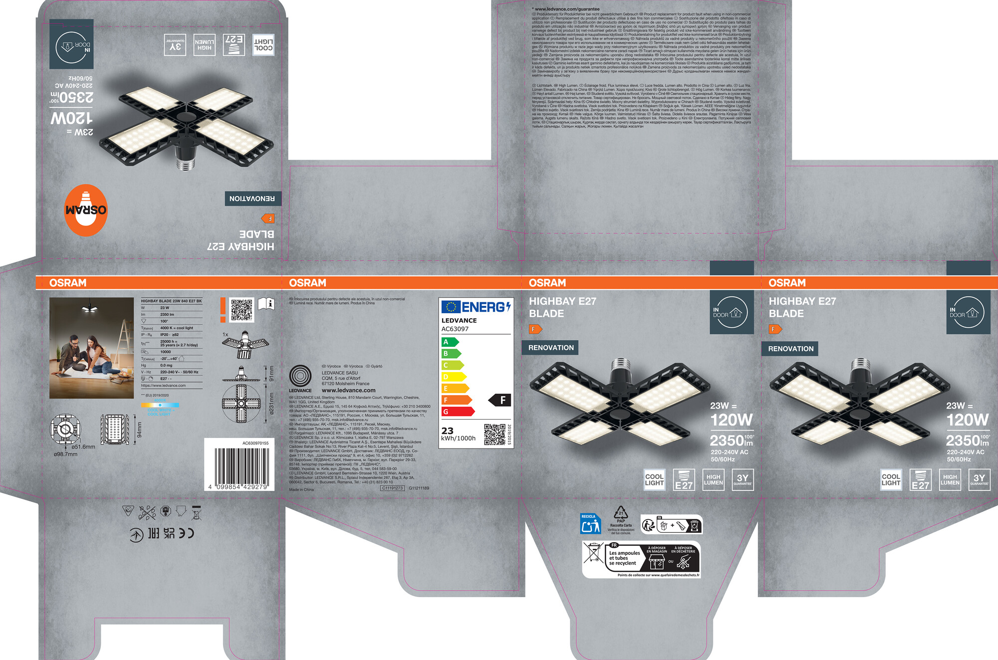 Osram Highbay Blade Deckenlampe mit Flügeln, E27, 23W