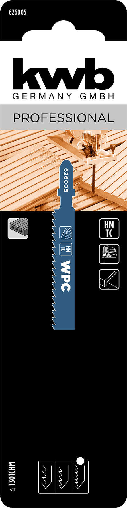 kwb HM-Stichsägeblatt mit T-Schaft für WPC, fein, 116 mm kwb HM-Stichsägeblatt mit T-Schaft für WPC, fein, 116 mm