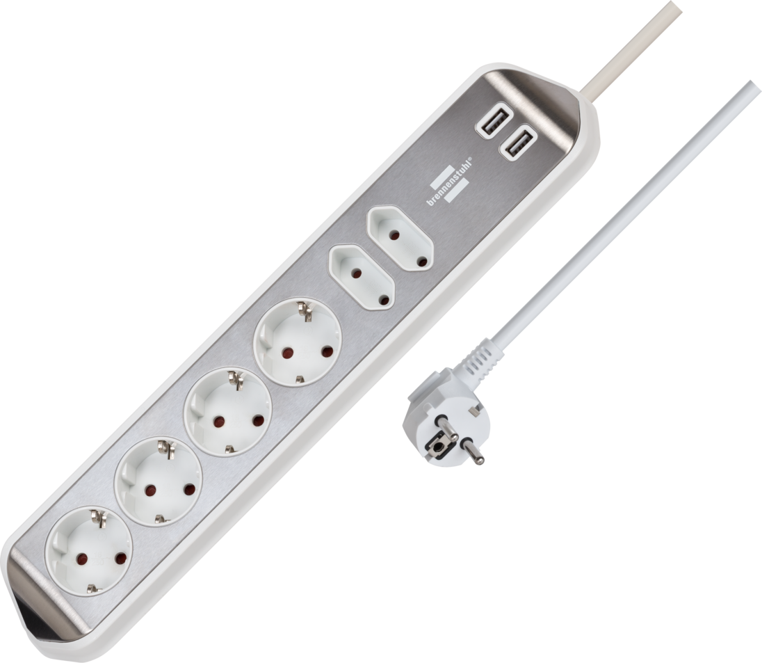 brennenstuhl®estilo Ecksteckdosenleiste 6-fach, silber/weiß brennenstuhl®estilo Ecksteckdosenleiste 6-fach, silber/weiß