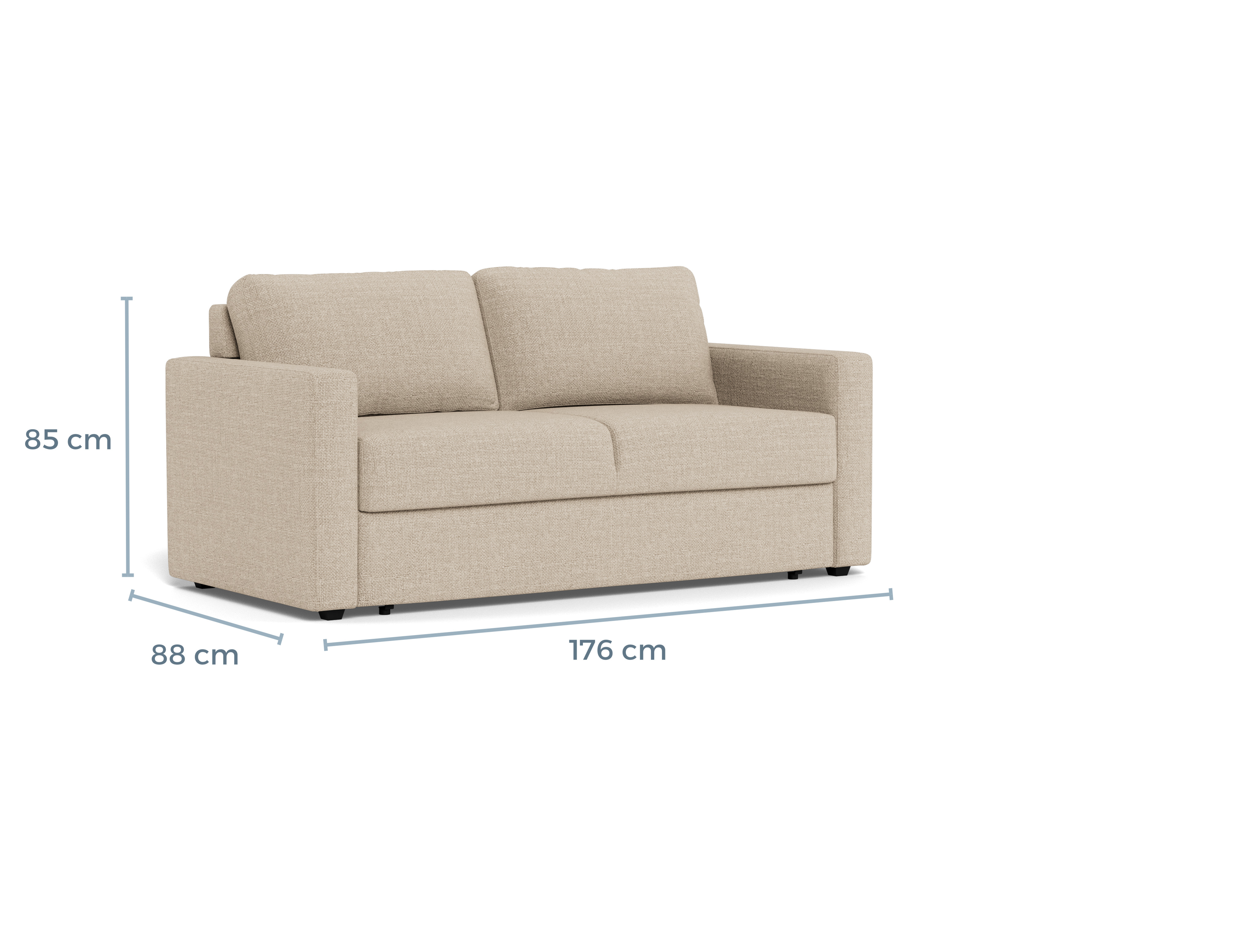 Actona Fleury Bettcouch mit Armlehne, Sitz beige Basel 24, Gestell PP schwarz, 176 x 88 x 85 cm