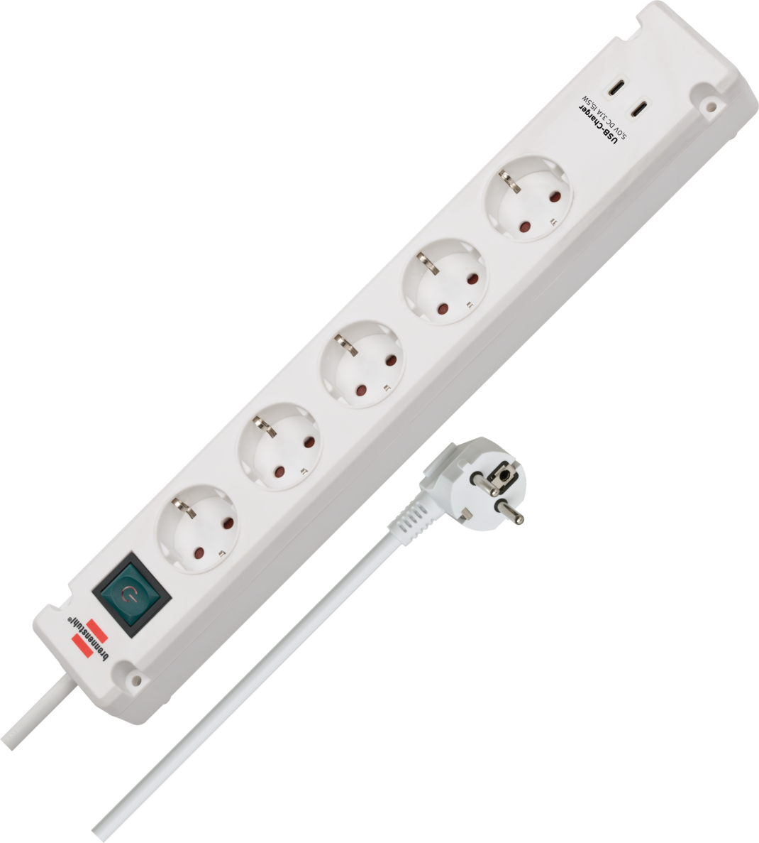 Brennenstuhl Bremounta Steckdosenleiste 5-fach mit USB C-Ladefunktion, weiß
