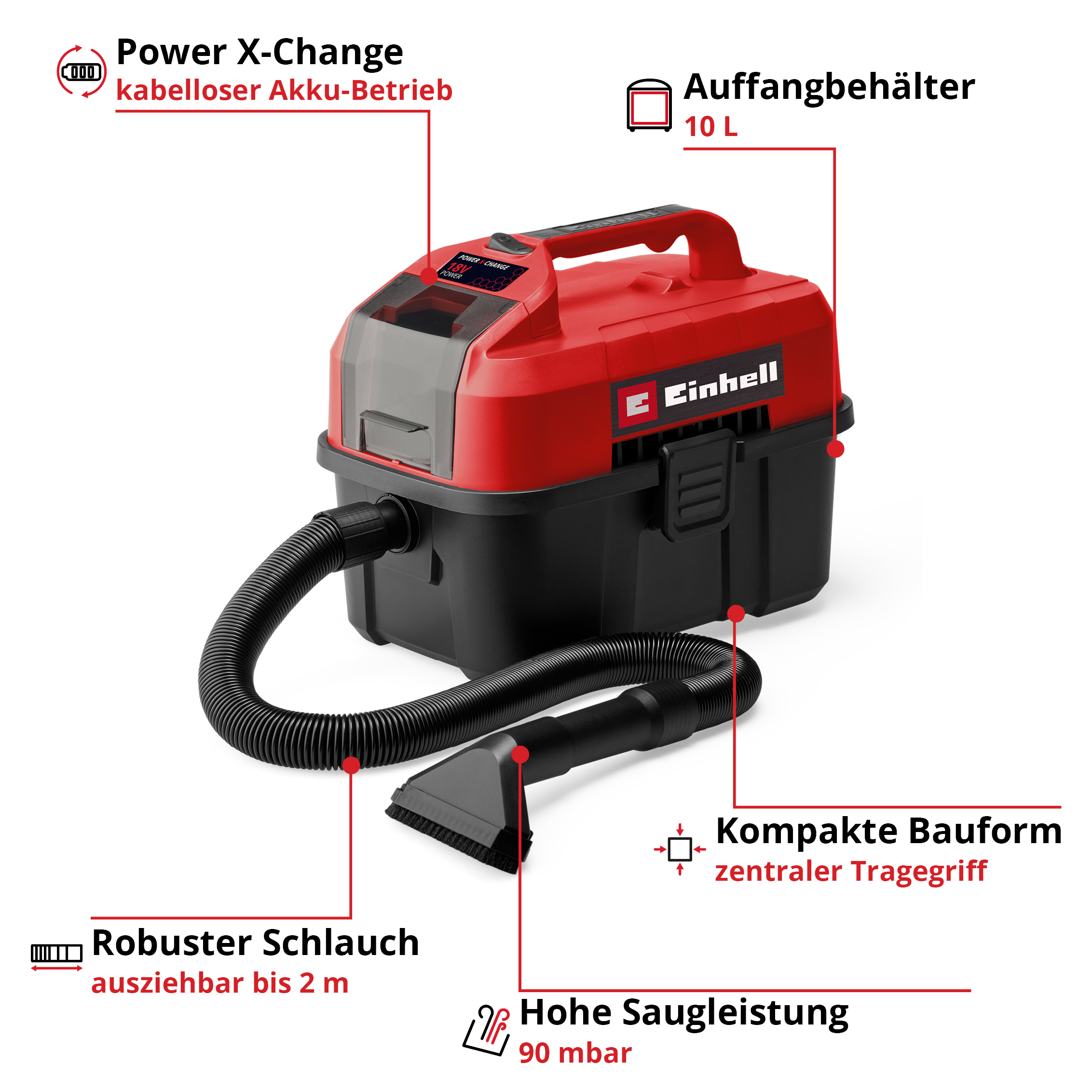 Einhell Akku-Nass-Trockensauger TE-VC 18/10 Li-Solo