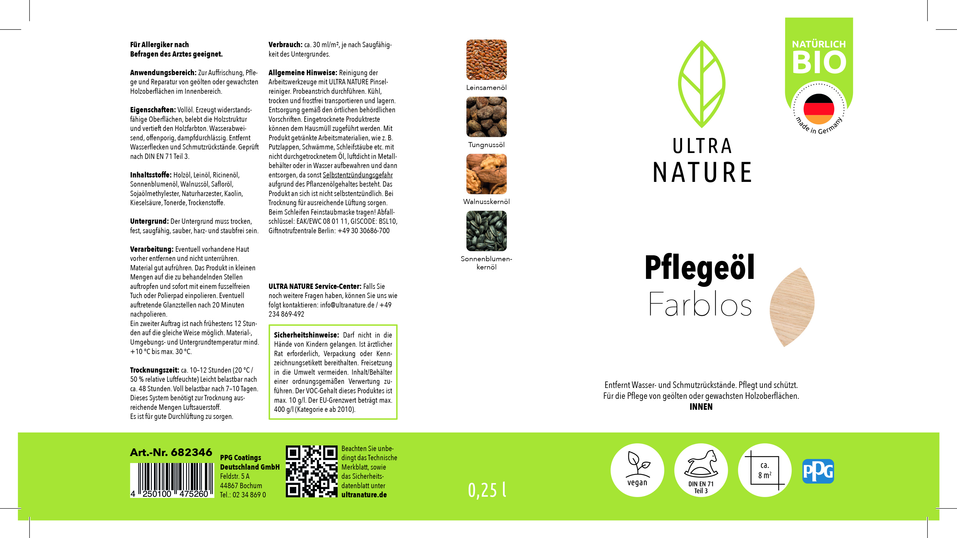 Ultra Nature Pflegeöl Farblos, 0,25 l Ultra Nature Pflegeöl Farblos, 0,25 l