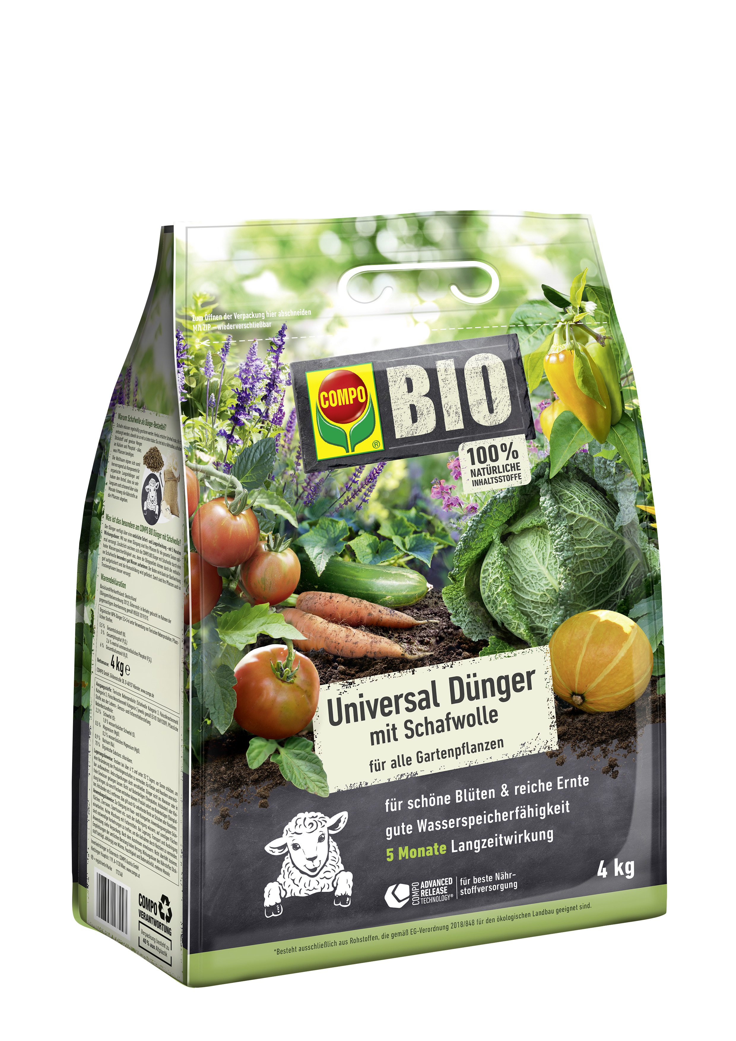 COMPO BIO Universal Dünger mit Schafwolle, 3 x 4 kg