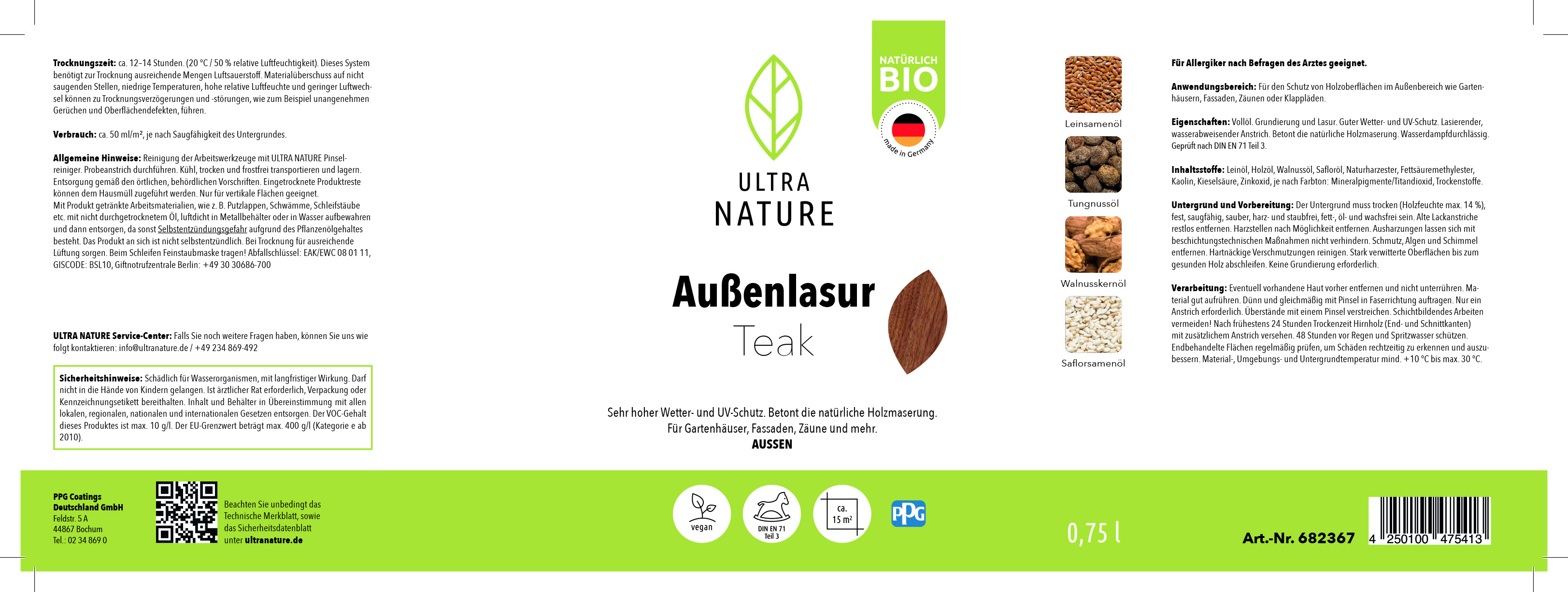Ultra Nature Außenlasur Teak, 0,75 l Ultra Nature Außenlasur Teak, 0,75 l