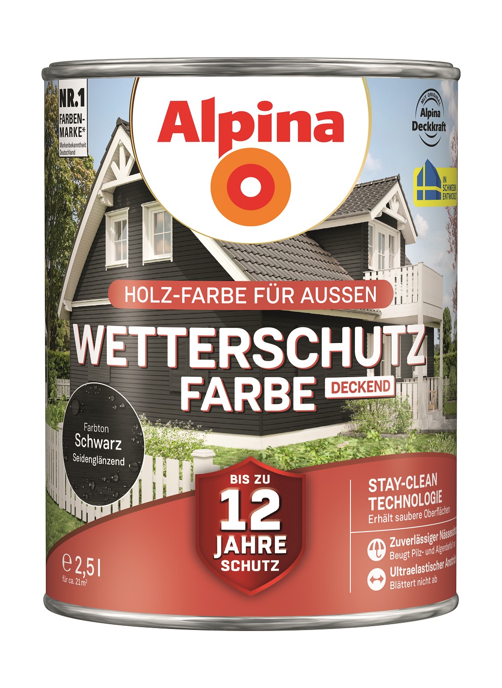 Alpina Wetterschutz-Farbe Schwarz, 2,5L