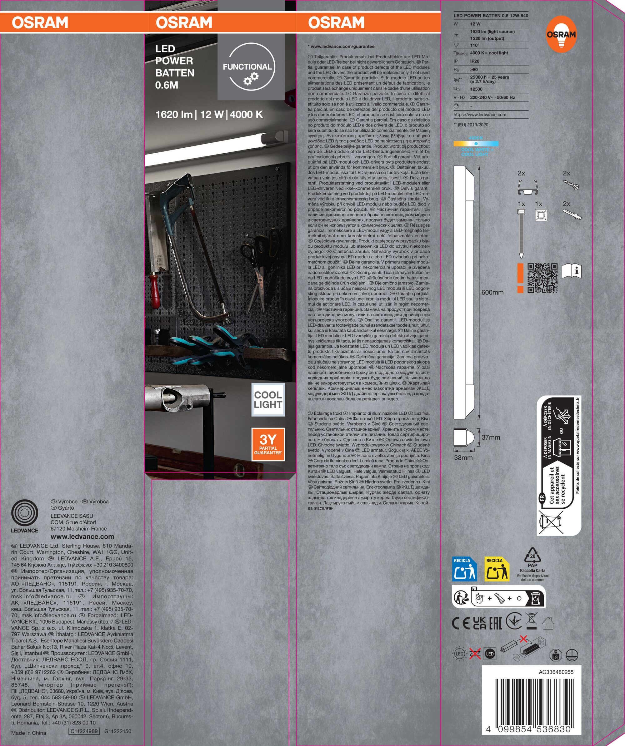 Osram Lichtleiste "LED Power Batten", 600 mm, 12W, 4000K