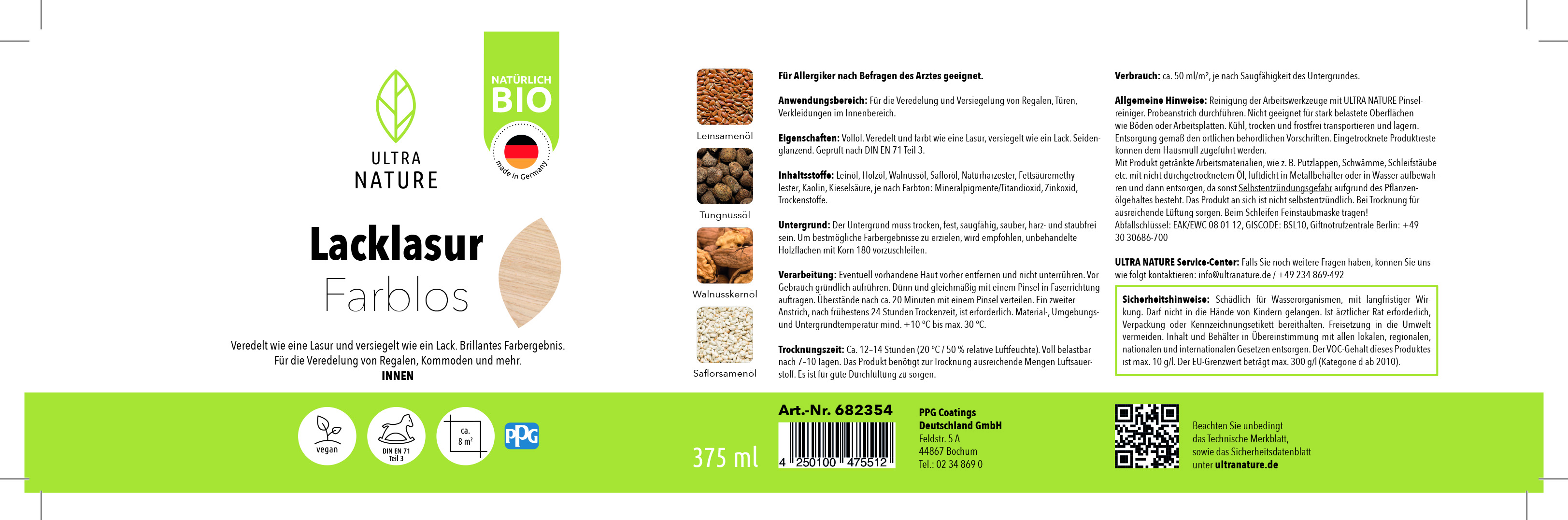 Ultra Nature Lacklasur Farblos, 0,375 l Ultra Nature Lacklasur Farblos, 0,375 l