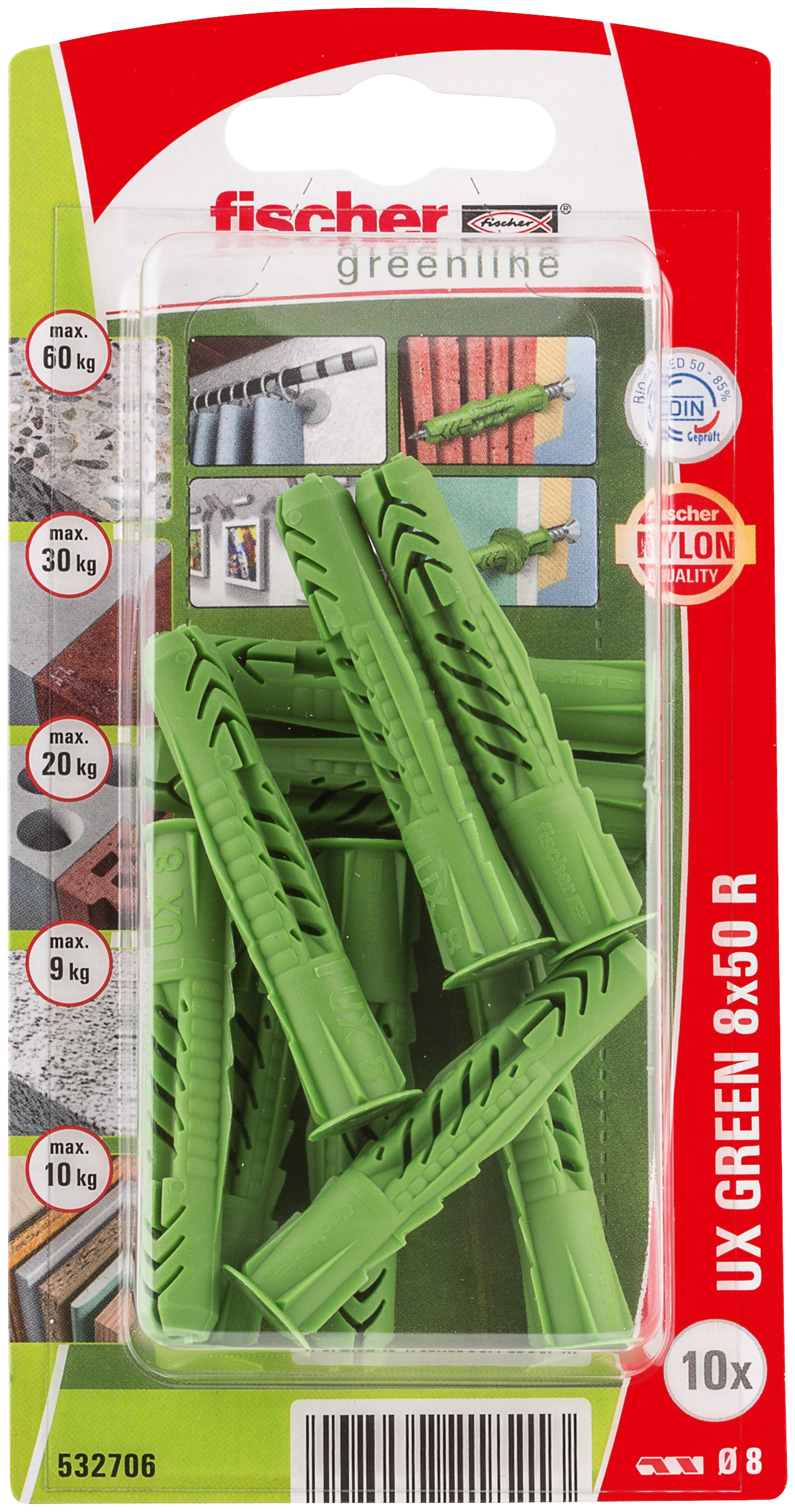 fischer Universaldübel UX Green 8 x 50 R K (10) fischer Universaldübel UX Green 8 x 50 R K (10)