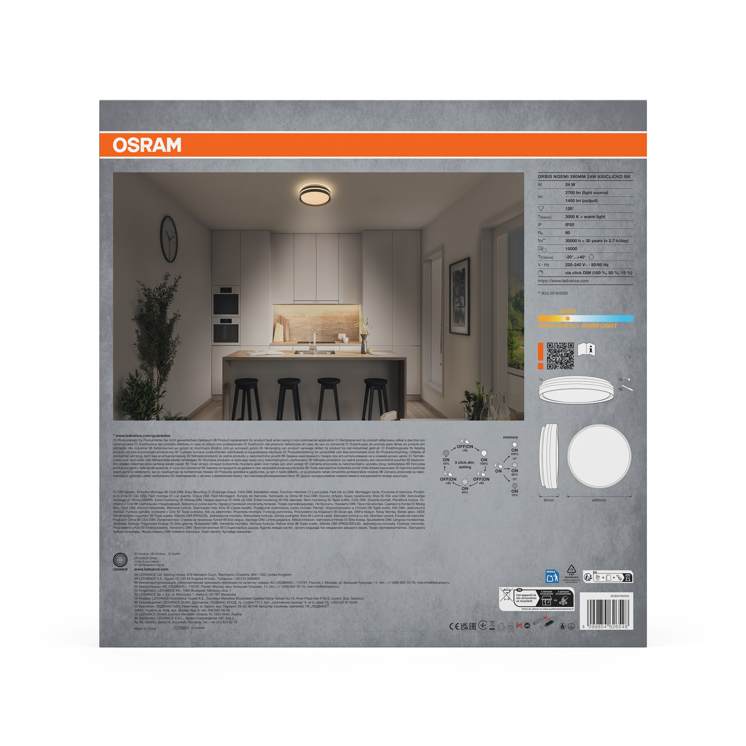 Osram Led Deckenleuchte "Orbis Noemi", 390 mm, 24W, 830, schwarz