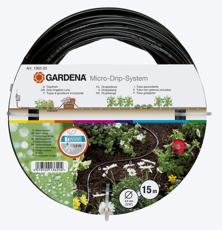 Gardena Micro-Drip-System Tropfrohr oberirdisch 4,6 mm (3/16"), 1,5 l/h, 15 m Gardena Micro-Drip-System Tropfrohr oberirdisch 4,6 mm (3/16"), 1,5 l/h, 15 m