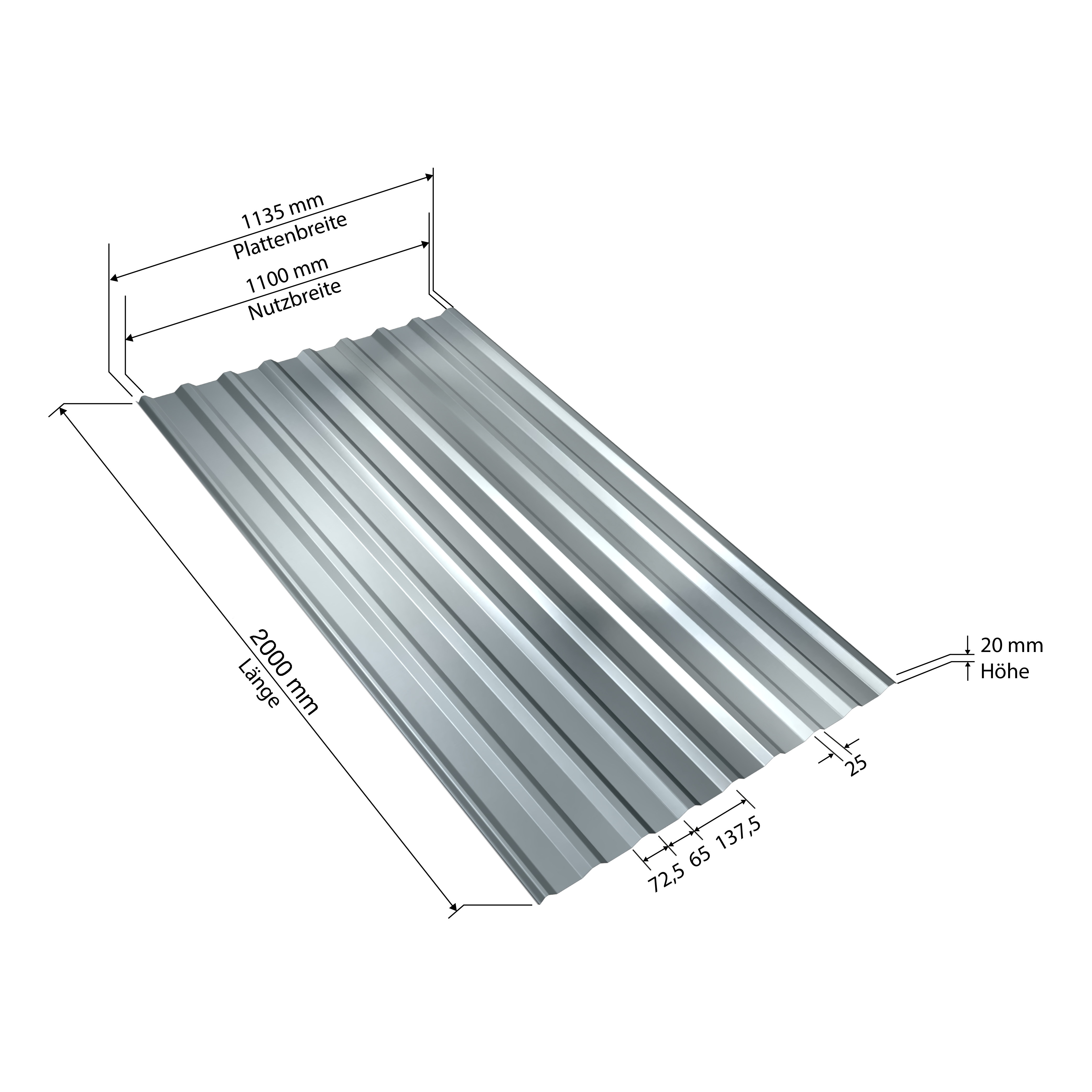 Weckman Trapezblech W20, verzinkt, 2000 x 113,5 x 0,4 mm Weckman Trapezblech W20, verzinkt, 2000 x 113,5 x 0,4 mm