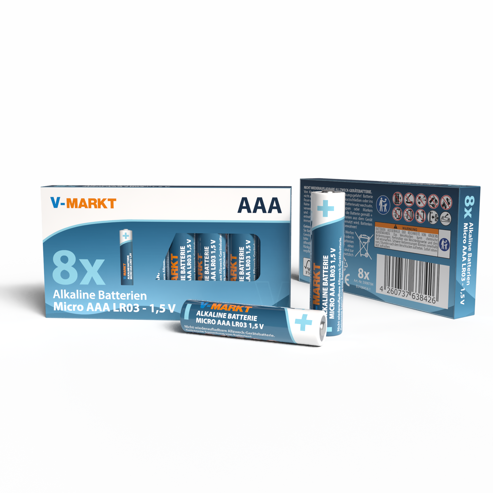 V-Markt Batterie AAA LR03 Alkaline, 8 Stück