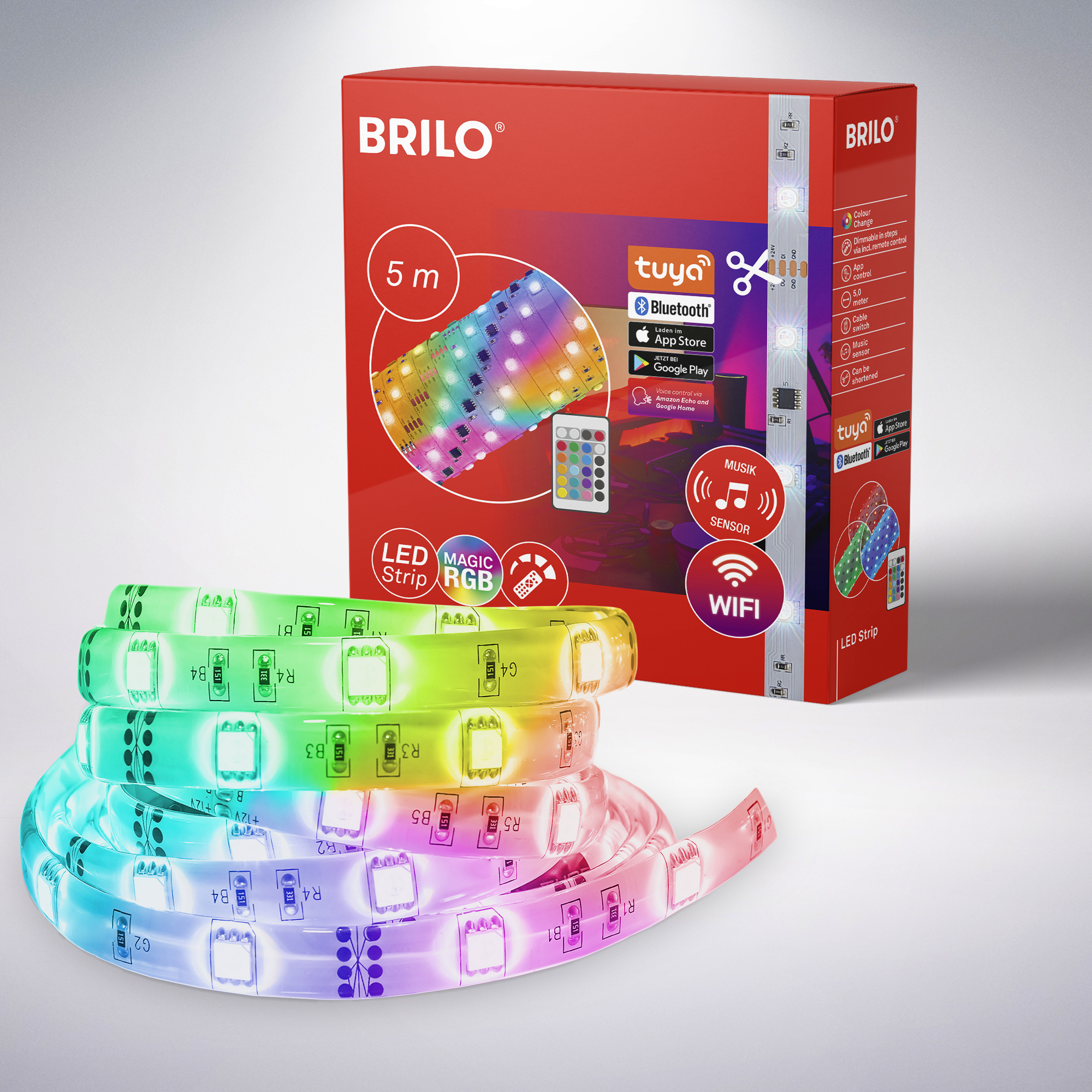 Briloner RGBIC Musiksensor LED Band, 500 cm, weiß Briloner RGBIC Musiksensor LED Band, 500 cm, weiß